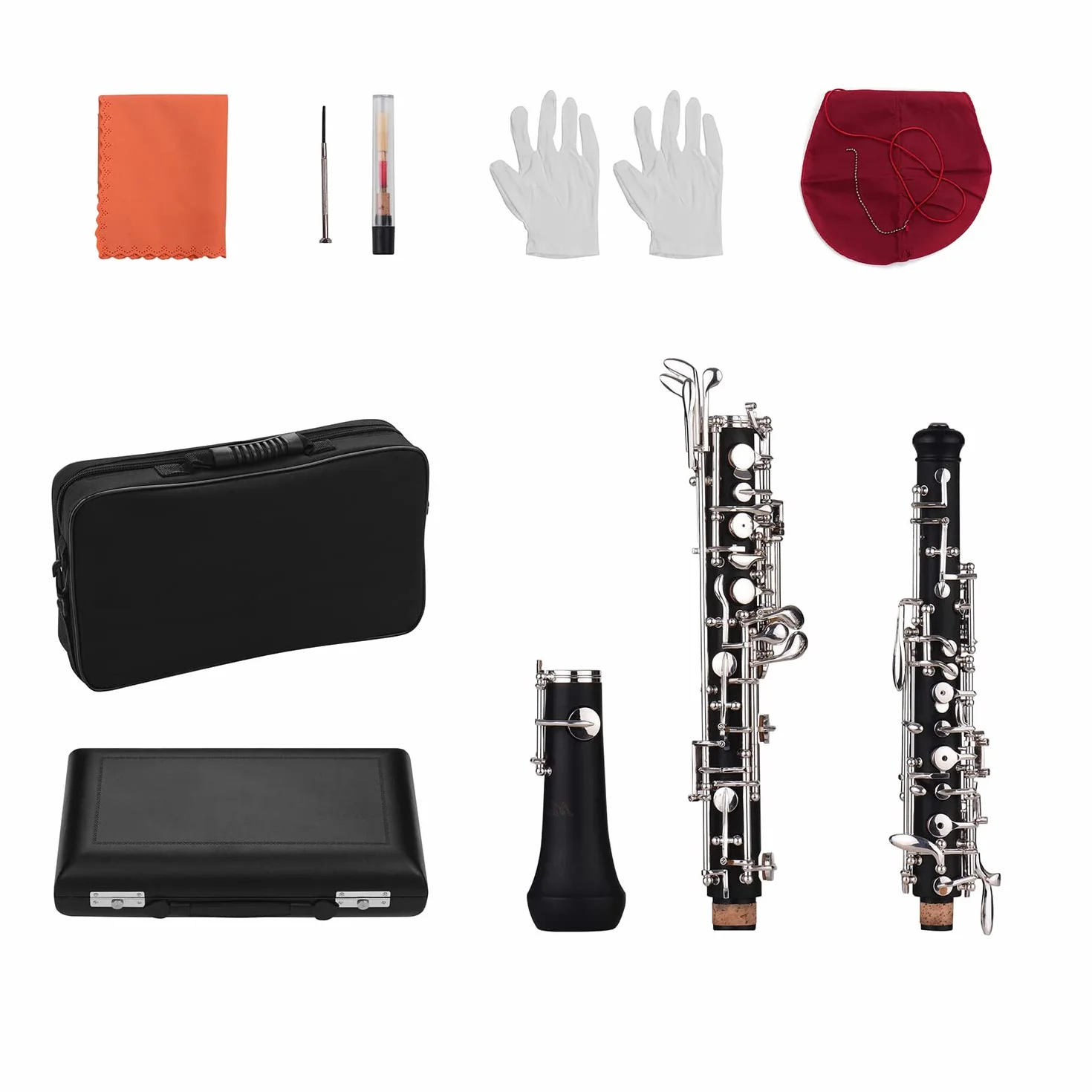 Oboe Tecla C Teclas Instrumento de Viento Semiautomático Chapado en Níquel Estilo con Cañas de Oboe Bolsa de Transporte de Cuero Destornillador Paño de Limpieza