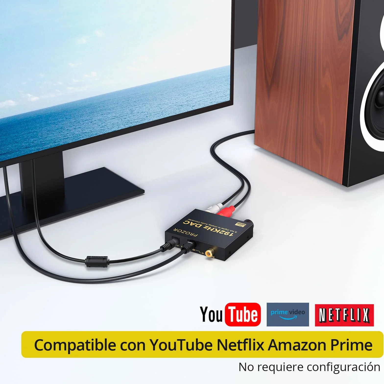 PROZOR Convertidor DAC 192kHz 5.1CH Óptico a RCA con Volumen Ajustable Toslink a RCA Analógico L/R para HDTV Blu-ray DVD PS3