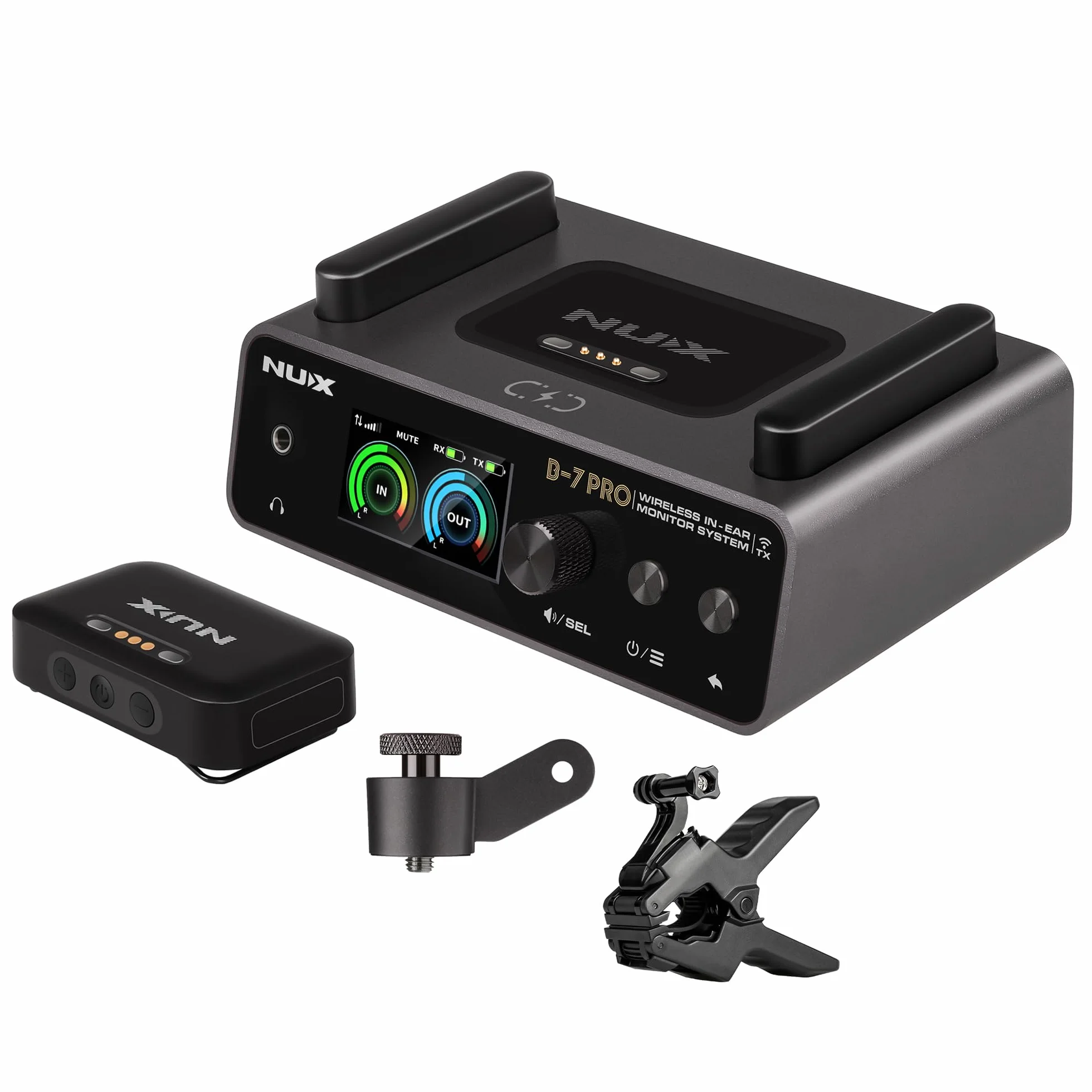 NUX B-7 Pro - Sistema de monitor intraural inalámbrico estéreo, audio estéreo de 24 bits y 48 kHz, sin interferencias de 2,4 GHz, configuración automática