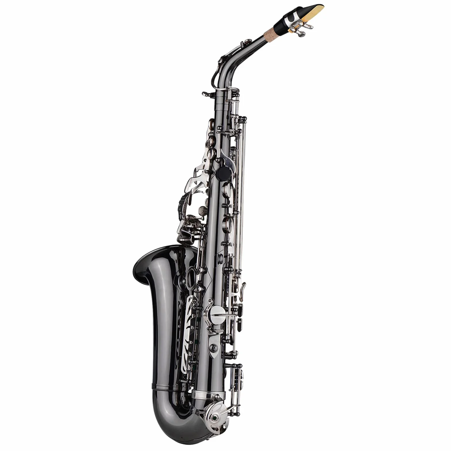 Btuty Saxofones Latón Bend Eb E-flat Alto Saxofón Niquelado negro Abalone Shell Llaves con estuche de transporte Guantes Paño de limpieza Correas Cepillo