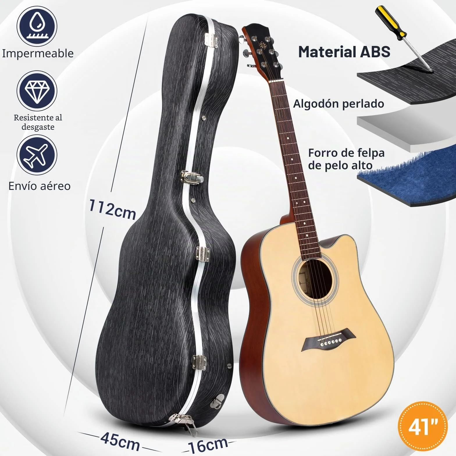 CAHAYA Maleta para Guitarra acústica, Funda Negra de ABS Resistente al Agua, 1,5 cm de Grosor, Acolchado Adecuado para Guitarra de 41 Pulgadas