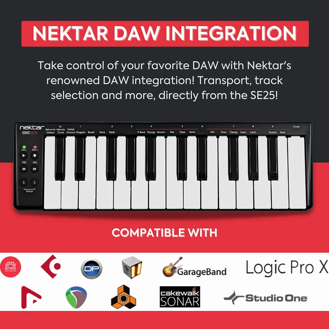 Nektar Controlador de teclado MIDI USB SE25