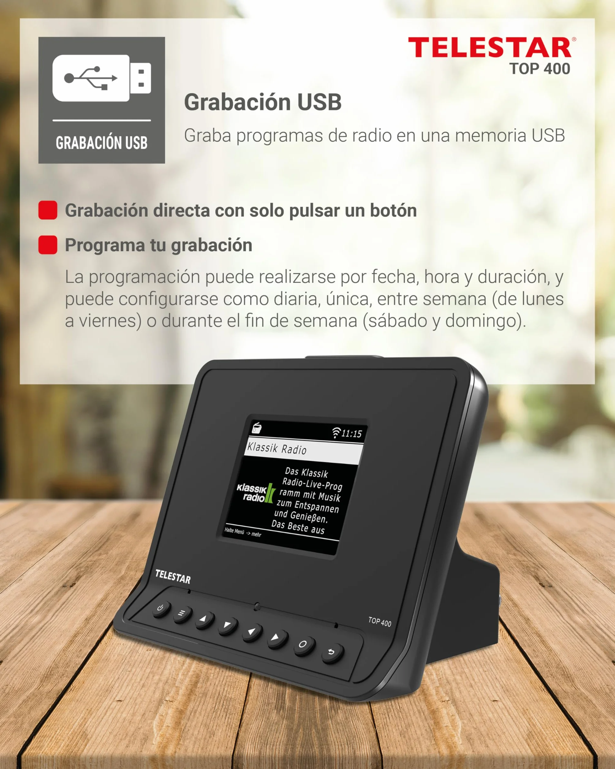 TELESTAR Top 400 – Adaptador HiFi para actualizar Equipos HiFi – Negro | Radio por Internet, DAB+, streaming, Bluetooth audio y transmisión, grabación USB, modo hotel y nocturno