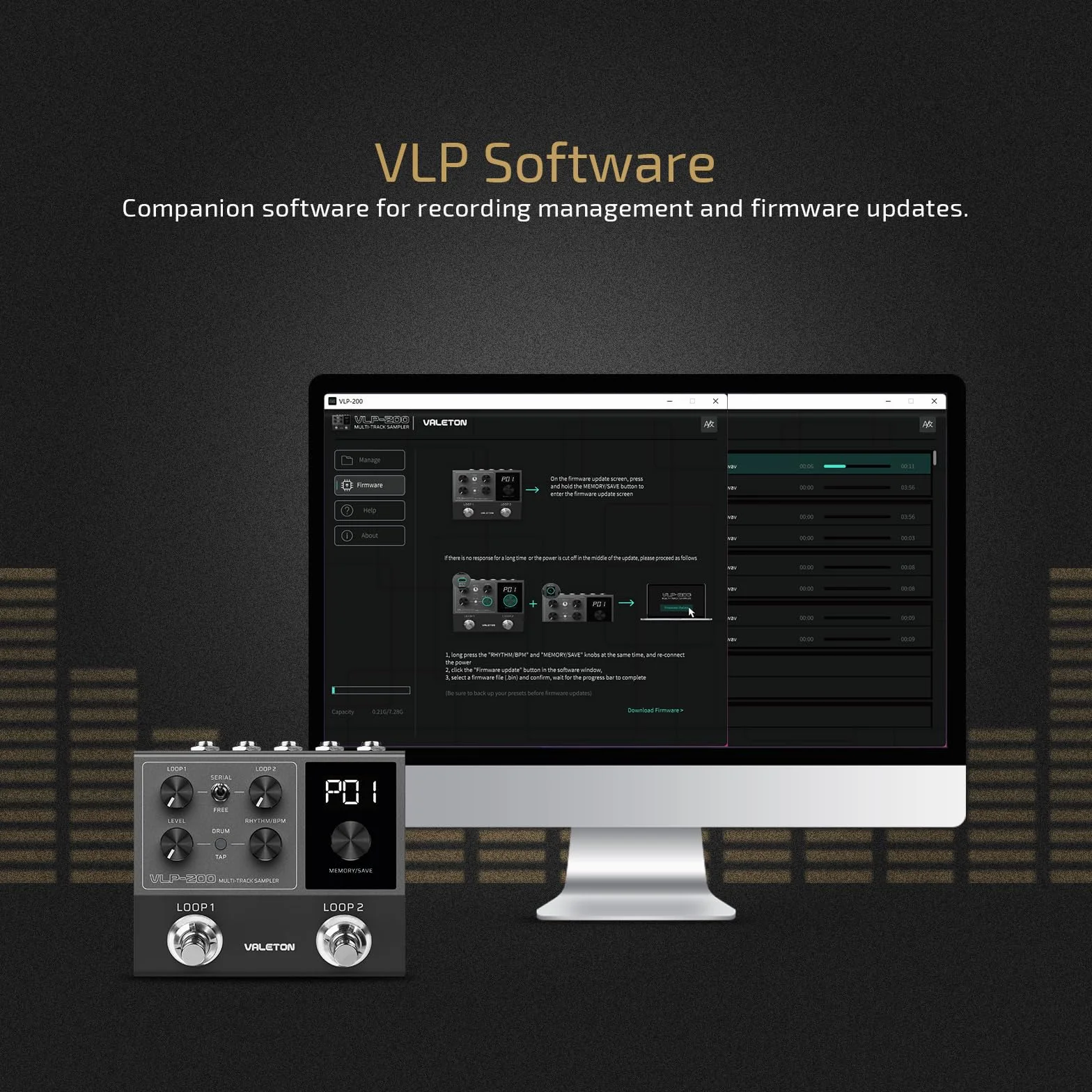 VALETON Pedal Looper Doble Pista Estéreo 99 Espacios de almacenamiento de proyectos Soporte de software Looper para guitarra, bajo, teclado, voz Batería VLP-200