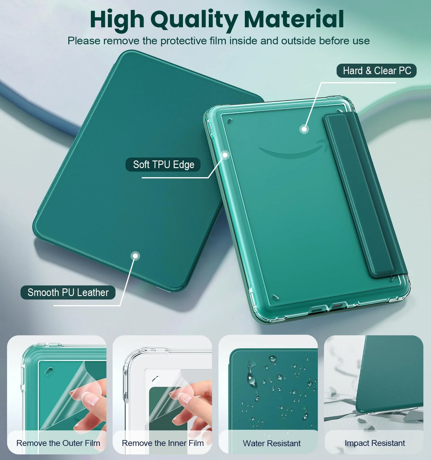 MoKo Funda Magnética para Kindle Paperwhite 12ª Generación 2024 & Kindle Colorsoft 2024/2025, Verde Jade