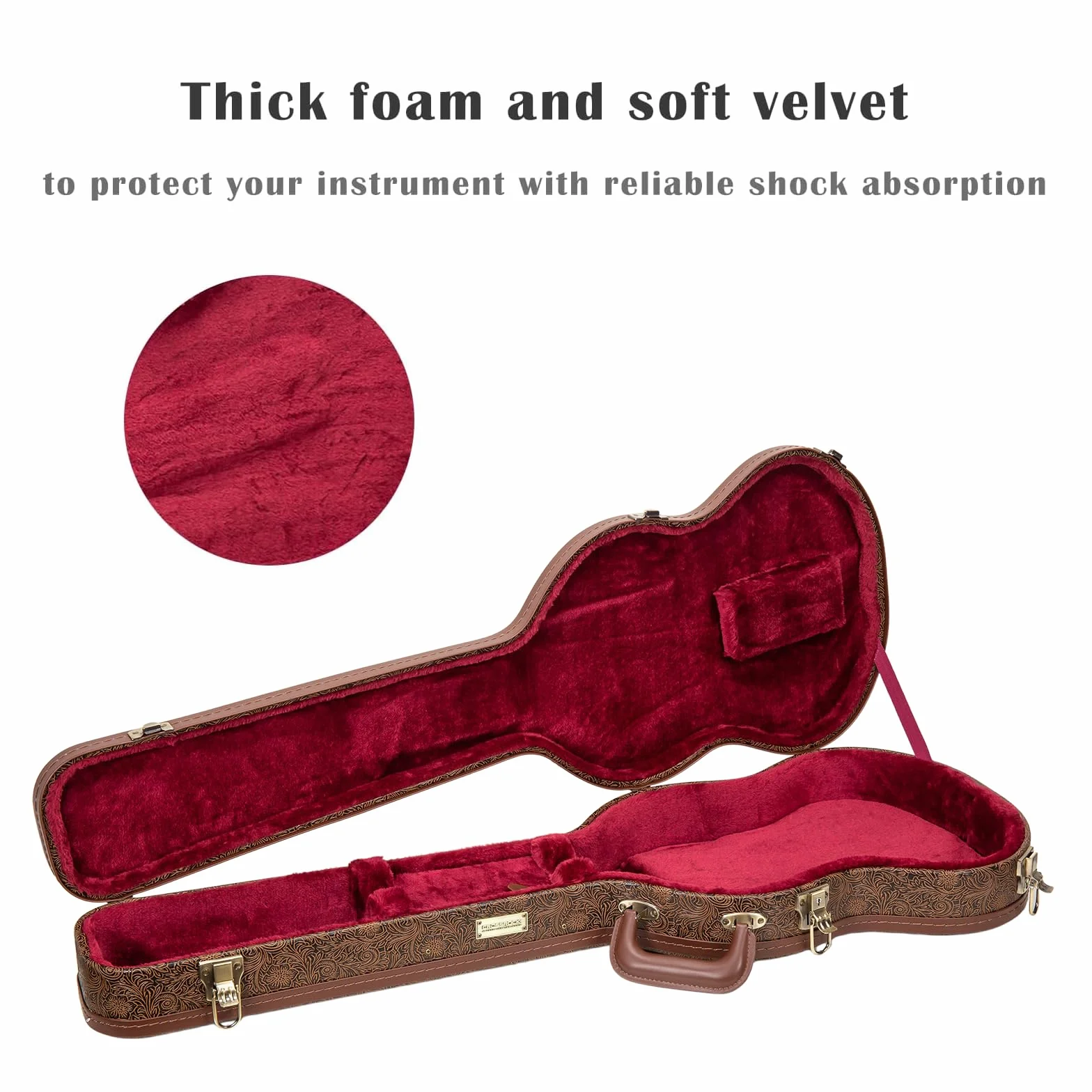 Crossrock Designer Series - Funda de Madera para Guitarras eléctricas Gibson SG, Cerradura de Seguridad, Patas de Metal, Espacio de Almacenamiento, Color marrón Flor (CRW530SGBQ), Marrón Flor, SG