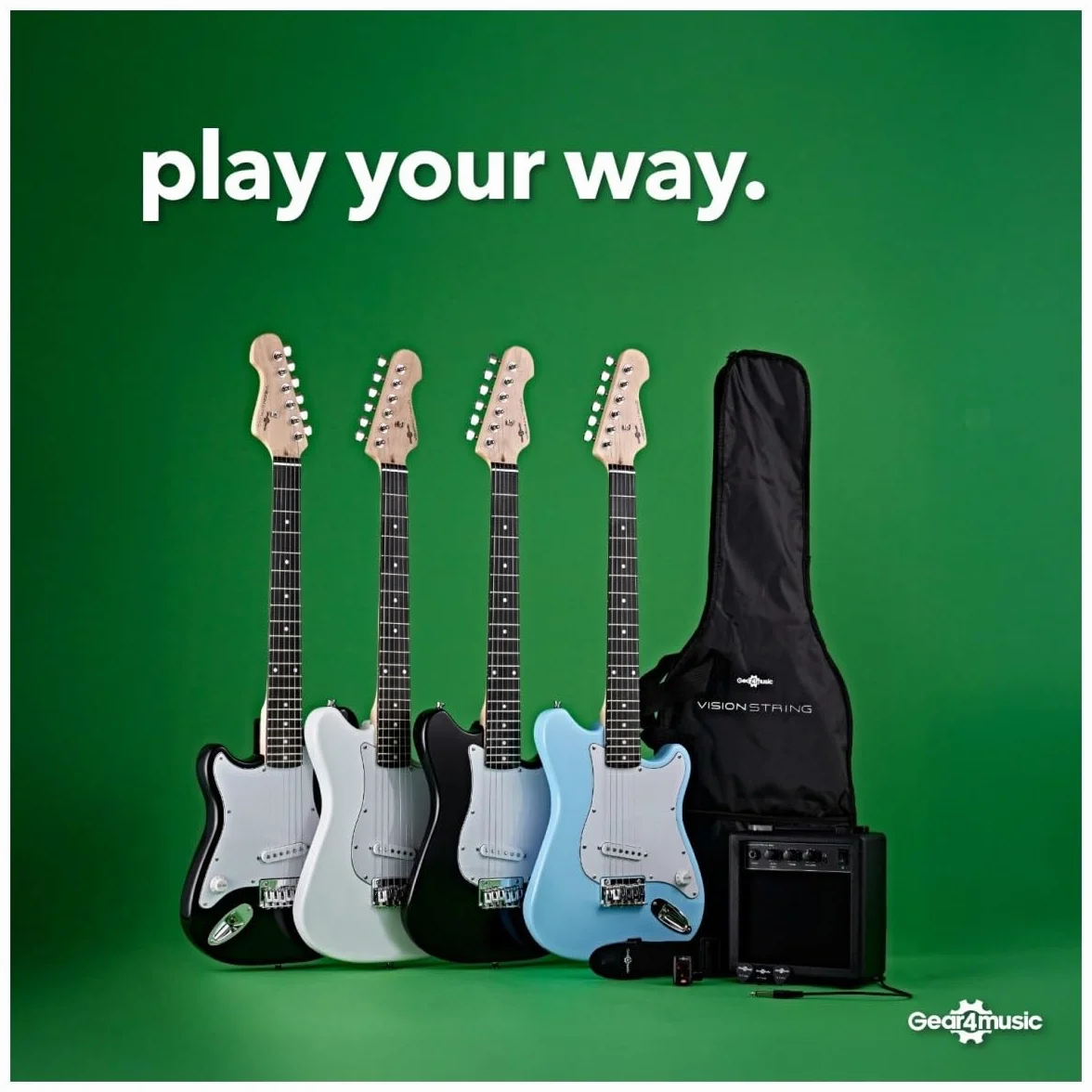 VISIONSTRING Guitarra Eléctrica Zurda 3/4 Tamaño Guitarra Starter Pack con Amp para Niños y Principiantes