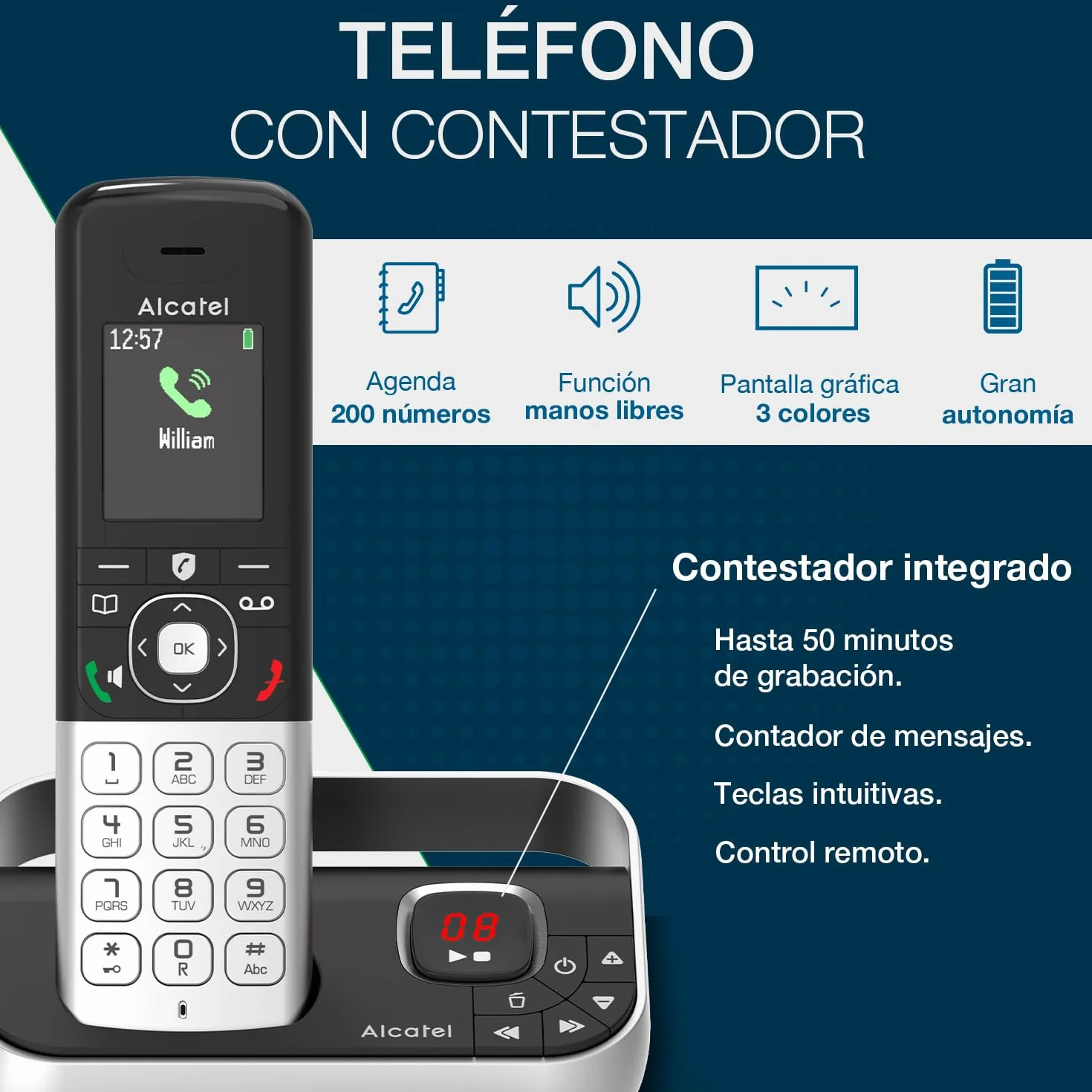 ALCATEL FX990 Voice Trío Telefon DECT z automatyczną sekretarką 50 min, kolorowy wyświetlacz graficzny, głośnomówiący, blokada połączeń, dzwonek VIP, 3 telefony, czarno-szary