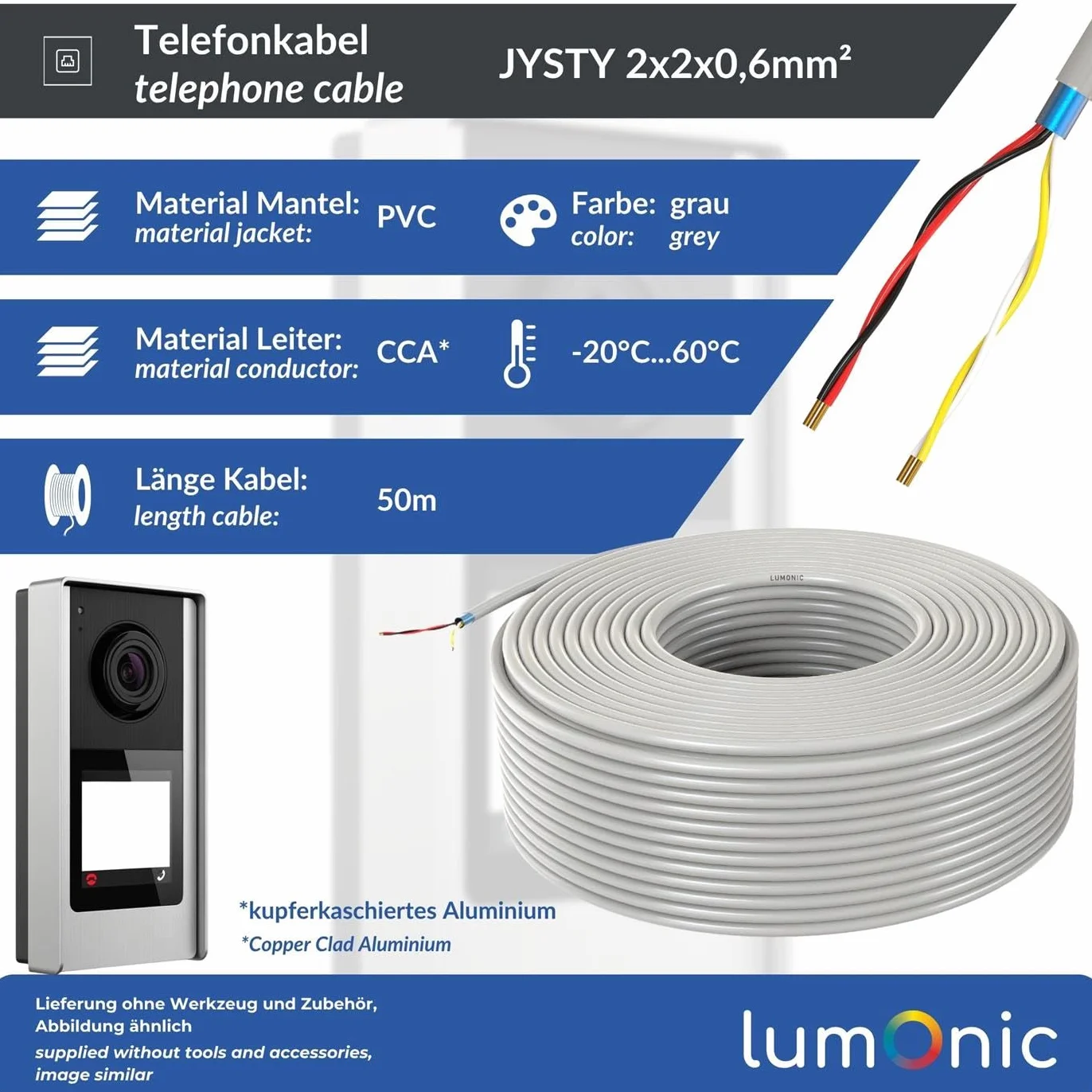 Cable telefónico JYSTY 2x2x0,6mm CCA 50m escudado telecomunicaciones