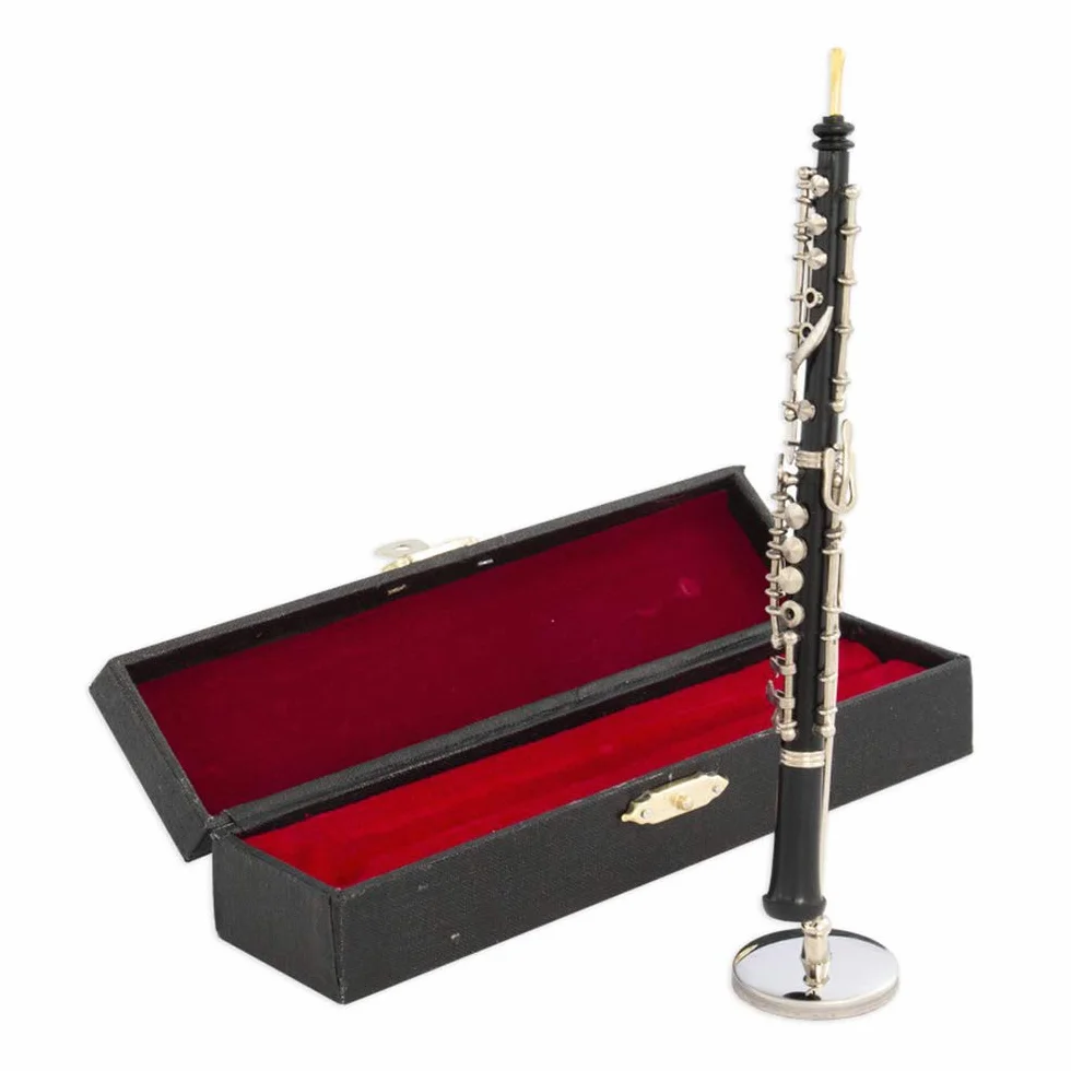 Oboe Negro Decorativo con Soporte Metálico y Estuche en Resina Acrílica, Medidas 16 x 1,5 cm