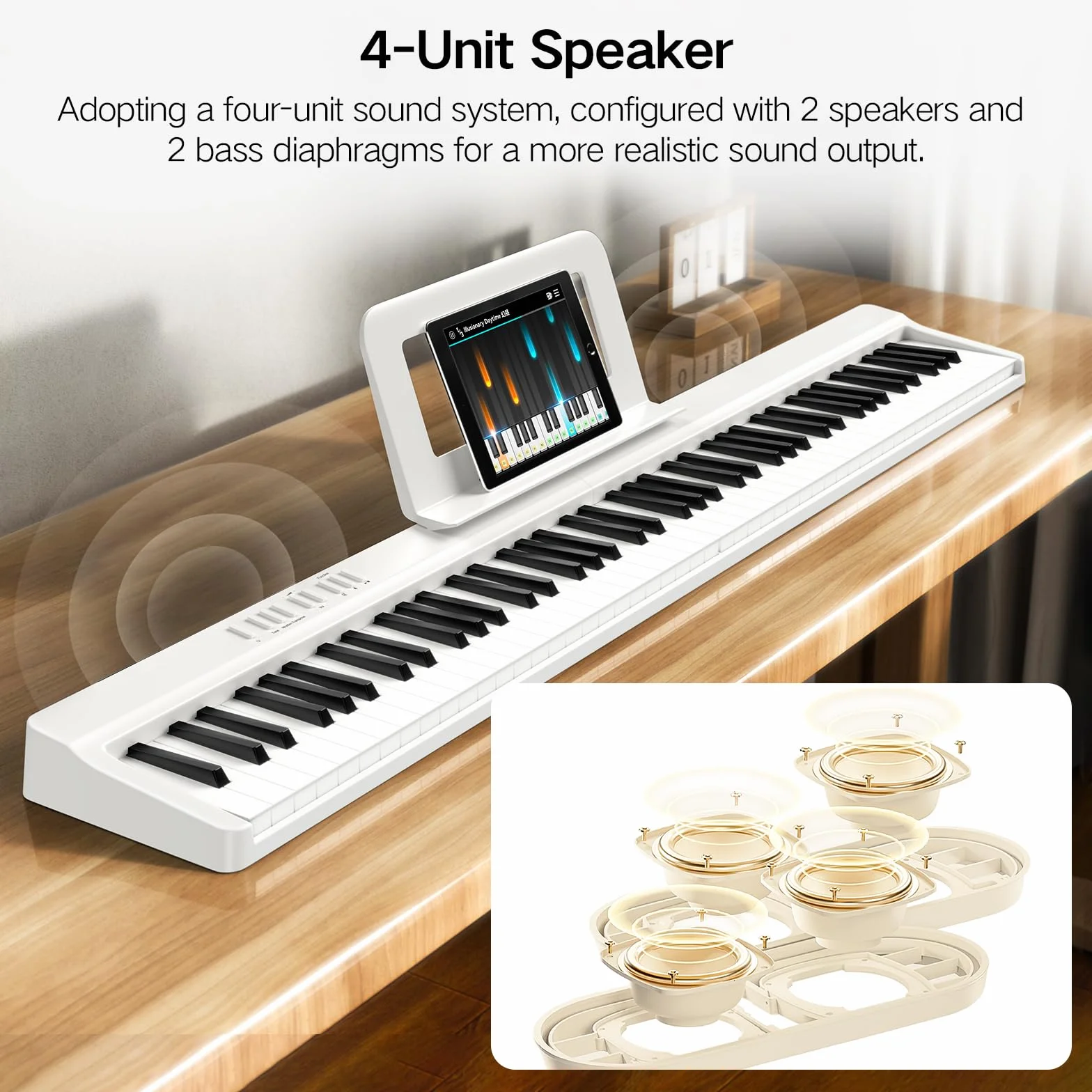 TERENCE Piano Plegable de 88 Teclas, con Teclado de Fuerza, Piano Plegable con Grabación y Soporte Bluetooth, Pedal y Altavoz de 4 Unidades, Preferido para Principiantes,blanco