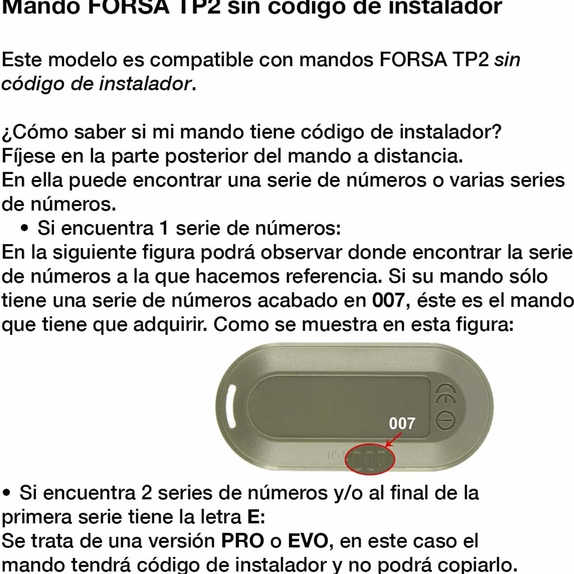 FORSA TP-2 Mandod egaraje Puertas de Garaje portones cocheras automatismos
