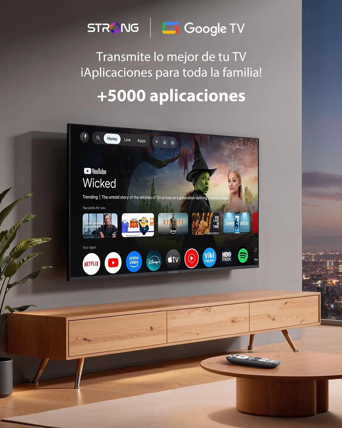 STRONG SRT41 Streaming Box Android TV 4K UHD Google TV HDMI Key Chromecast Built-in Dolby Audio Negro