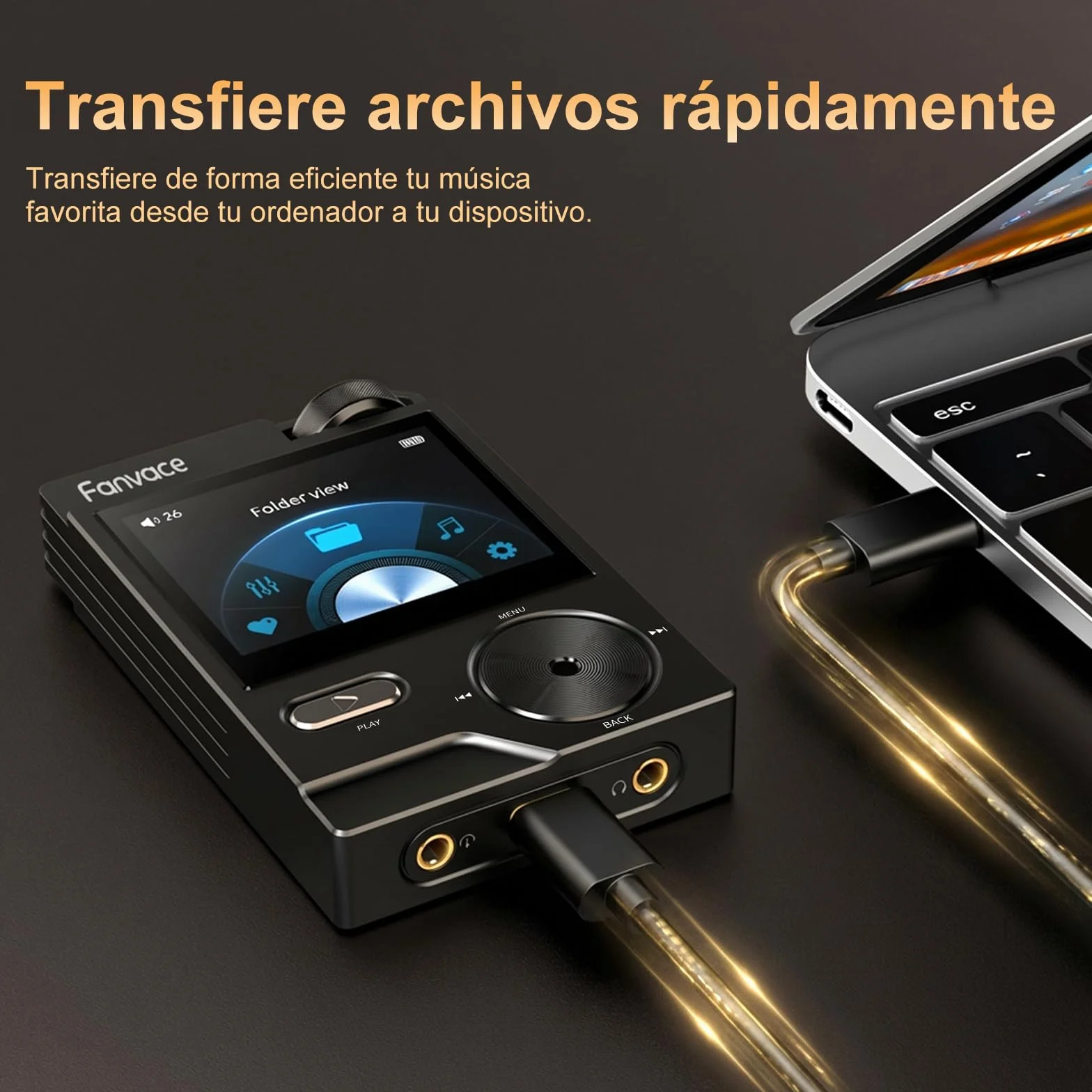Reproductor MP3 de Alta fidelidad de 64 GB, Reproductor de Audio Digital de Alta resolución DSD sin pérdidas, Reproductor de Audio FLAC DAC portátil, Reproductor de Audio de 192 kHz/24 bits. (Black)