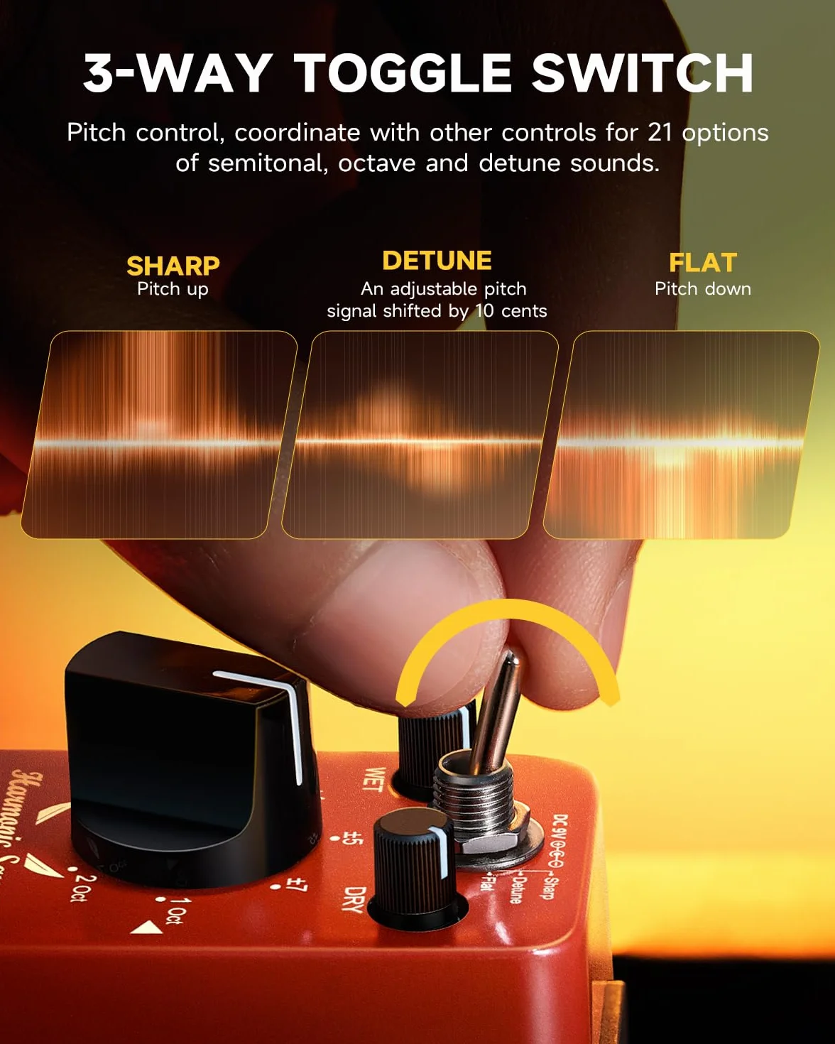 Donner Pedal de Octava para Guitarra, Harmonic Square Mini Pedal Digital Octave Pitch Shifter, 7 Modos de Cambio 3 Modos de Tono, Sharp/Detune/Flat, True Bypass