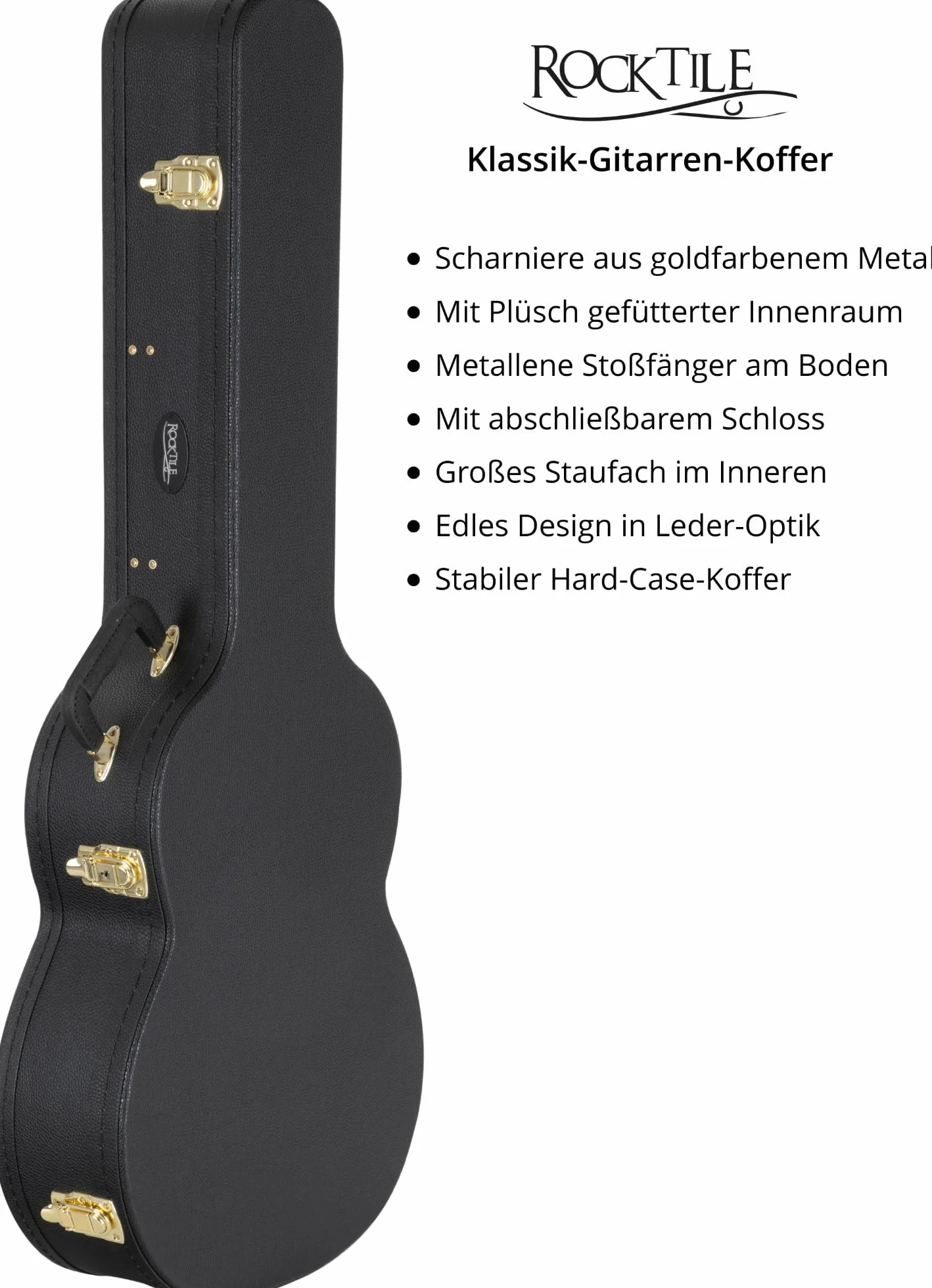 ROCKTILE Funda Guitarra Clásica - Maletín rígido Resistente con diseño clásico