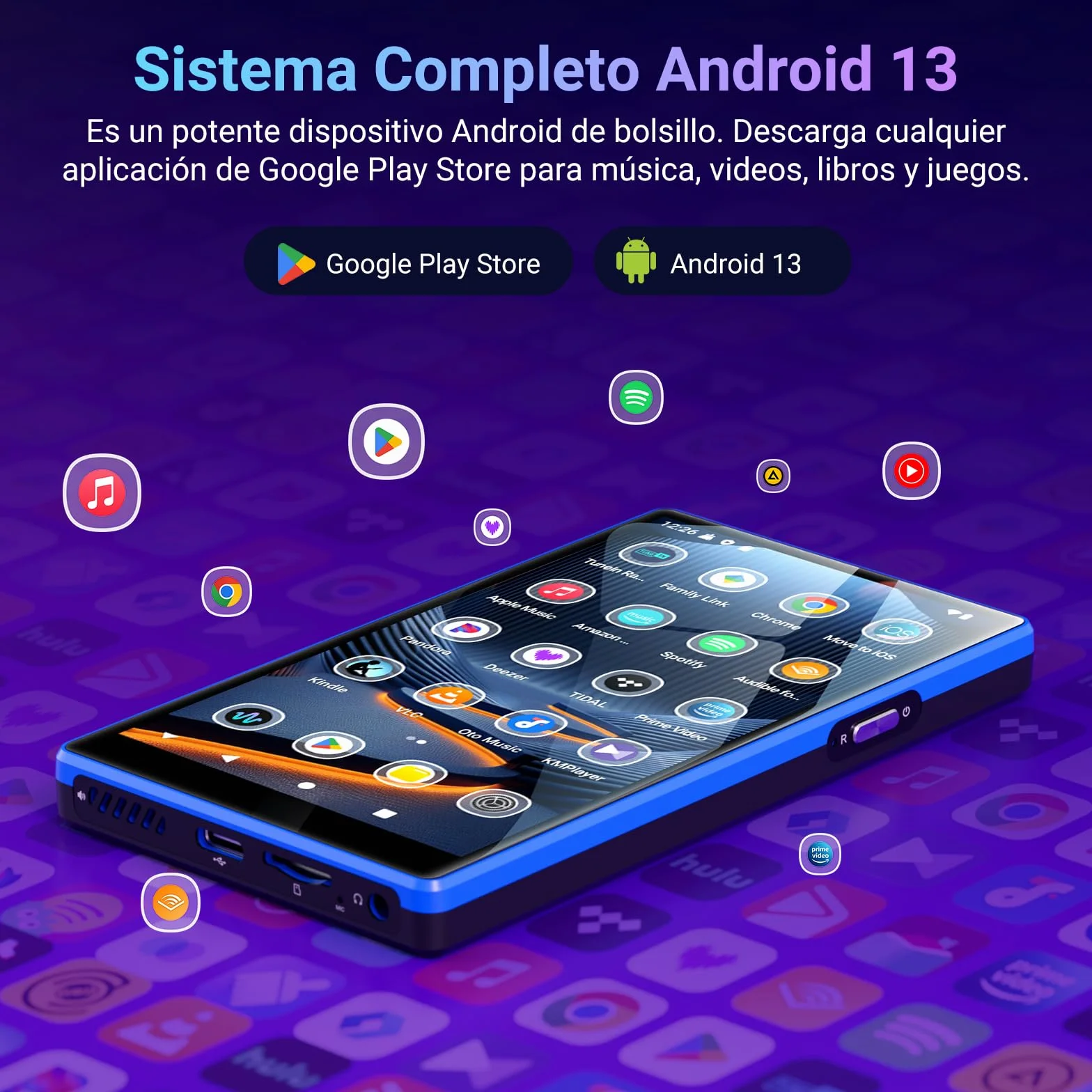 MECHEN 160GB Reproductor MP3 Spotify, 5,0 Pulgadas Android MP4 con Bluetooth y WiFi, Control Parental, Radio FM, Compatible con Amazon Music Deezer Audible (X52)