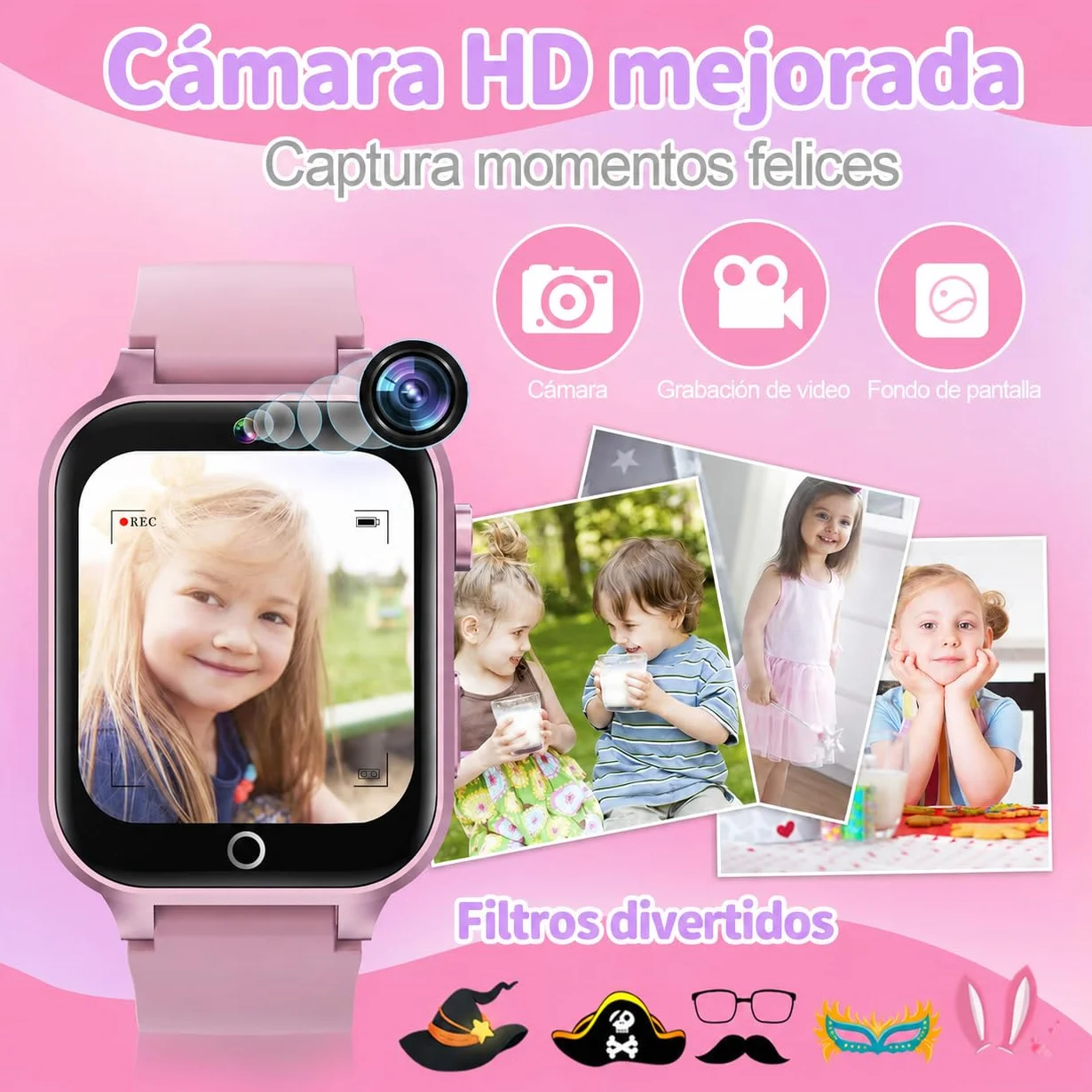 Reloj Inteligente Niño Niña 3-15 Años, 39 Juegos, Modo Deportivo, 100+ Tarjetas de Aprendizaje, Audiolibros, Modo Escuela, Cámara, MP3, Podómetro, Alarma, Linterna, Regalo Educativo para Niños y Niñas