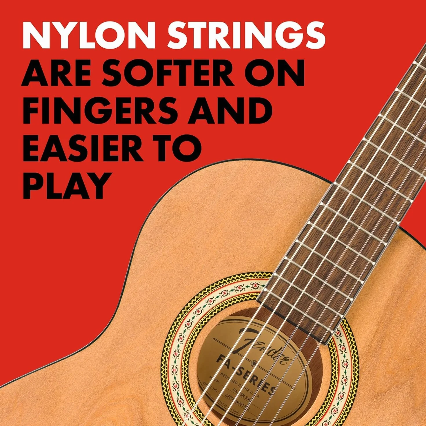 Fender Classic Design CN-25 de cuerdas de nylon, diapasón de nogal escala corta, guitarra acústica clásica tamaño 3/4, natural. Ideal para principiantes