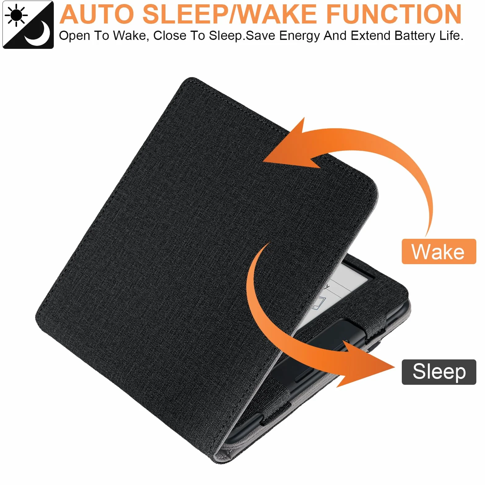 Para Kobo Libra Colour Funda con Soporte para Bolígrafo y Correa de Mano, Negro