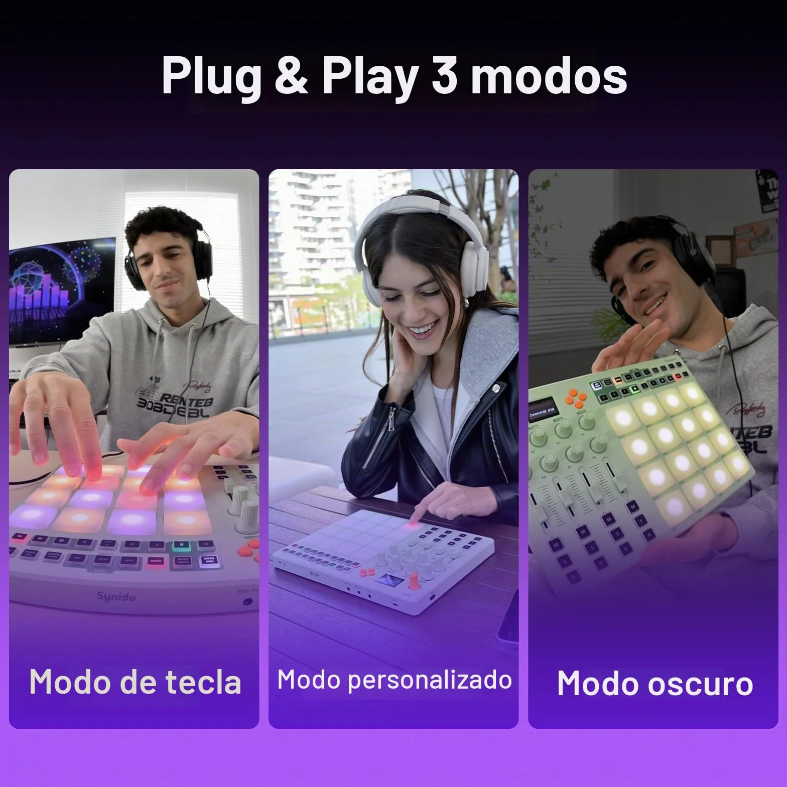 Synido Controlador inalámbrico MIDI Pad, máquina de creación de ritmos recargable por USB para producción musical profesional con 16 RGB Beat Pad, pantalla OLED, secuenciador de 16 pasos, entrada