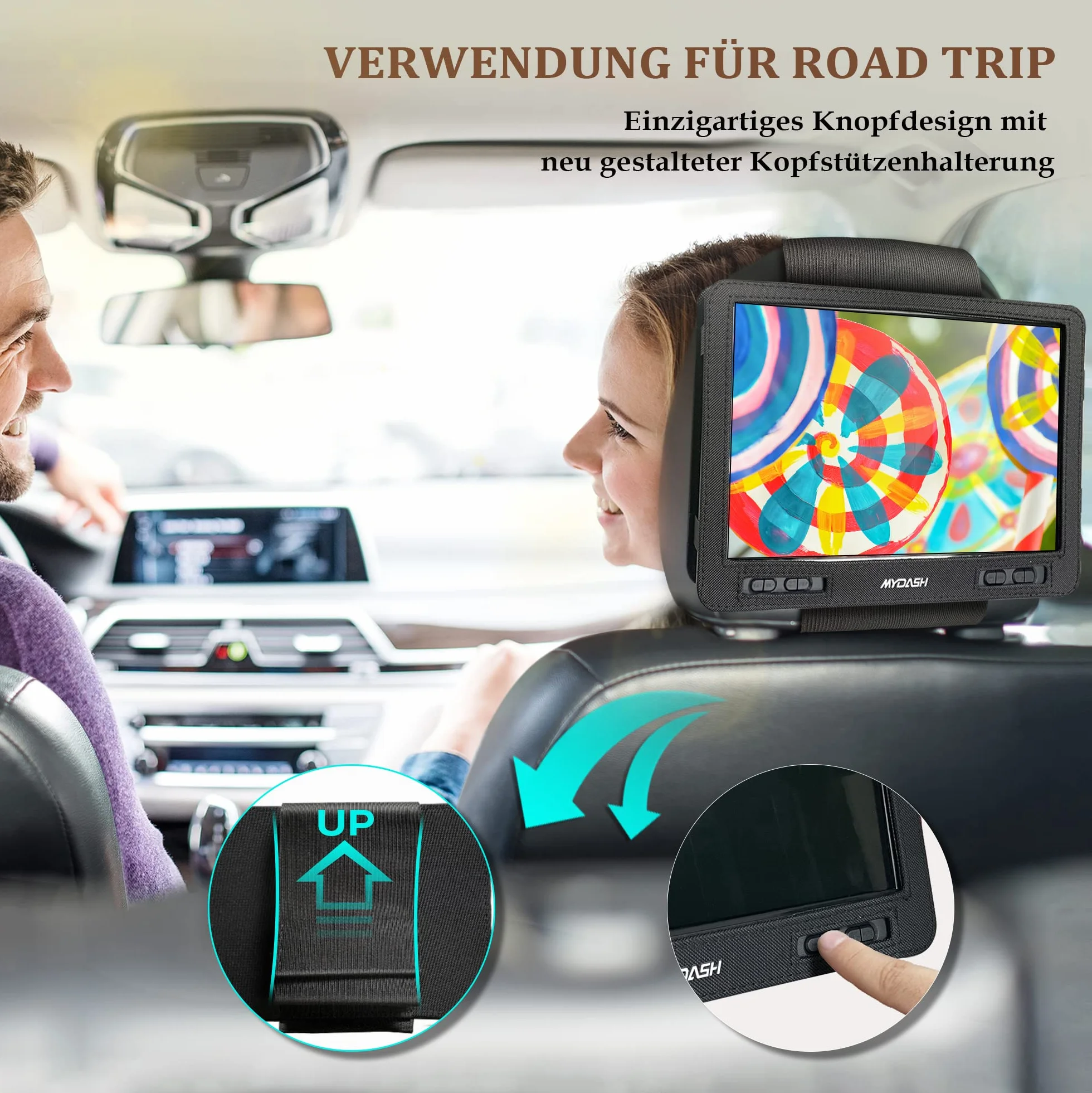 Reproductor de DVD portátil 14.1 para coche para niños con pantalla giratoria HD de 12.5 pulgadas, diseño exclusivo de teclas, función de proyector de sincronización, puerto USB/SD.
