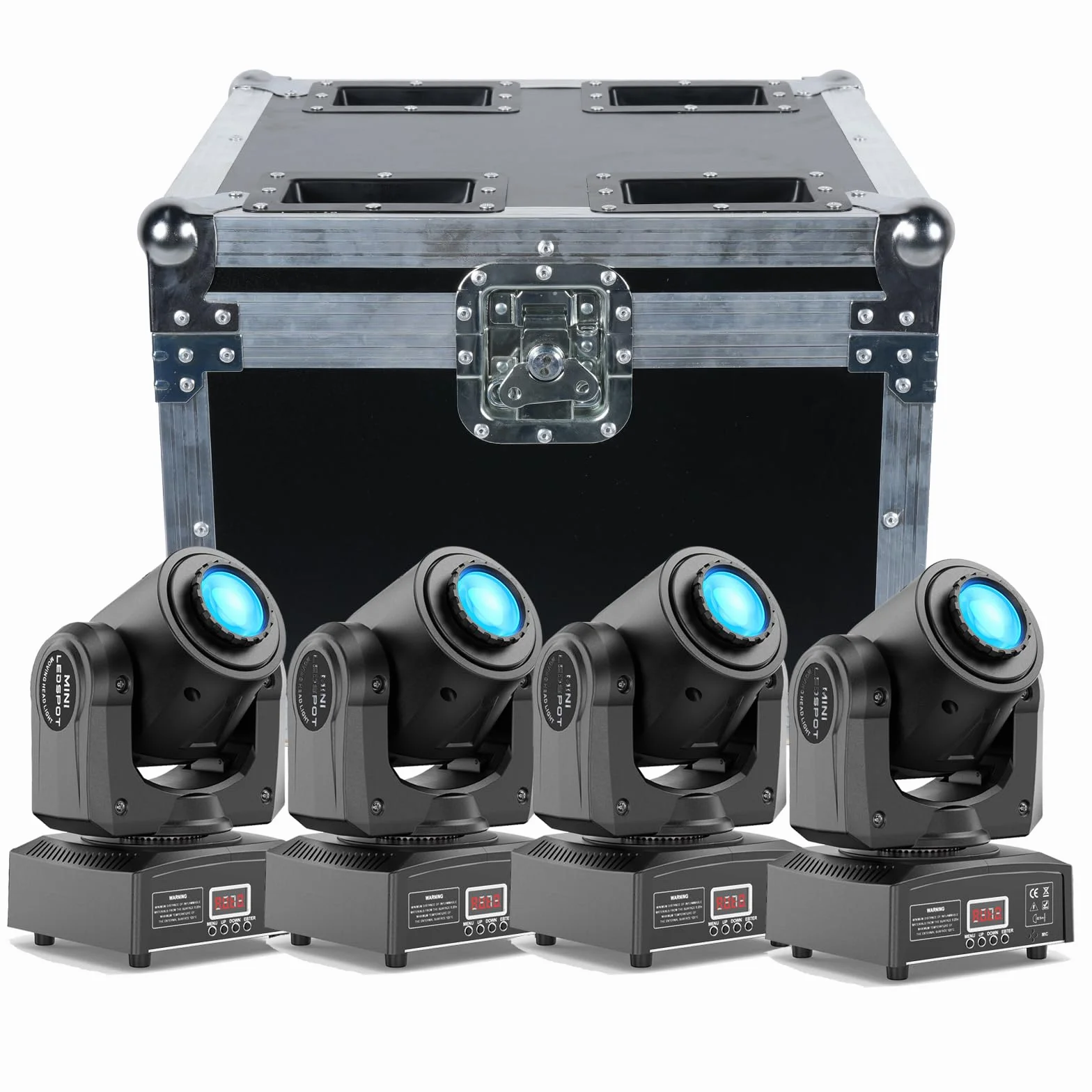 4PCS Cabeza Movil LED 60W con Flightcase 8 Gobos 8 Colores Beam Luz de Discoteca RGBW 9/11 Canales para DJ Club Navidad Bar Fiesta