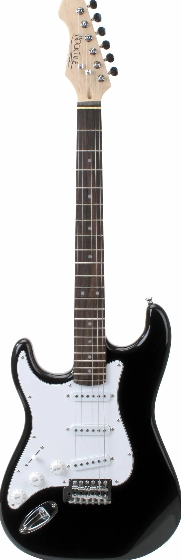 Rocktile Pro ST3 BK RW Guitarra Eléctrica para Zurdos – Estilo ST negra, 3 Single-Coils, Tremolo Vintage, 22 trastes, diapasón de palisandro.