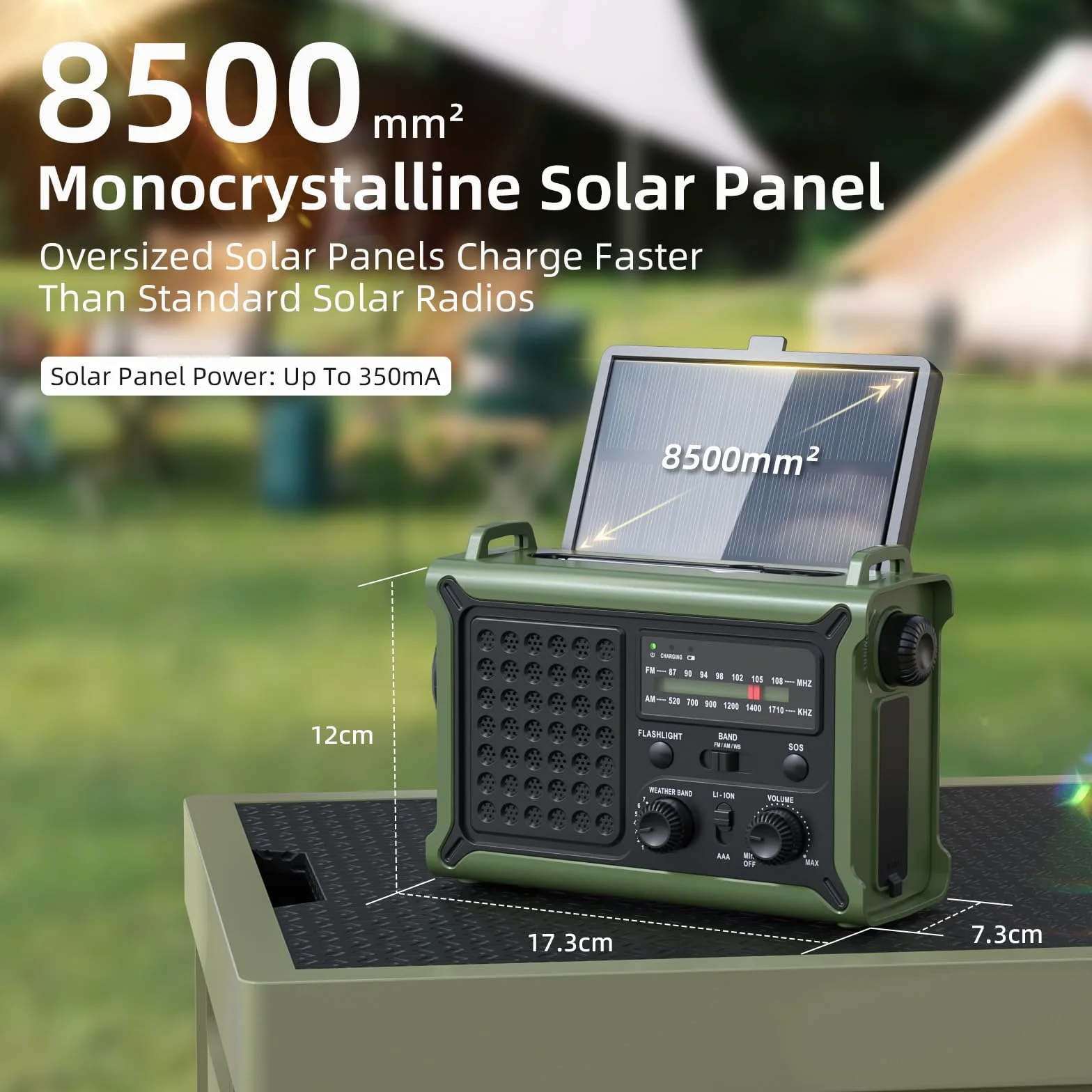 Radio Solar de Emergencia, Radio Am/FM con Manivela y Batería Recargable 12000mAh para Carga de Emergencia de Smartphone, Linterna LED, Luz de Lectura y Alarma SOS para Exteriores y Viajes
