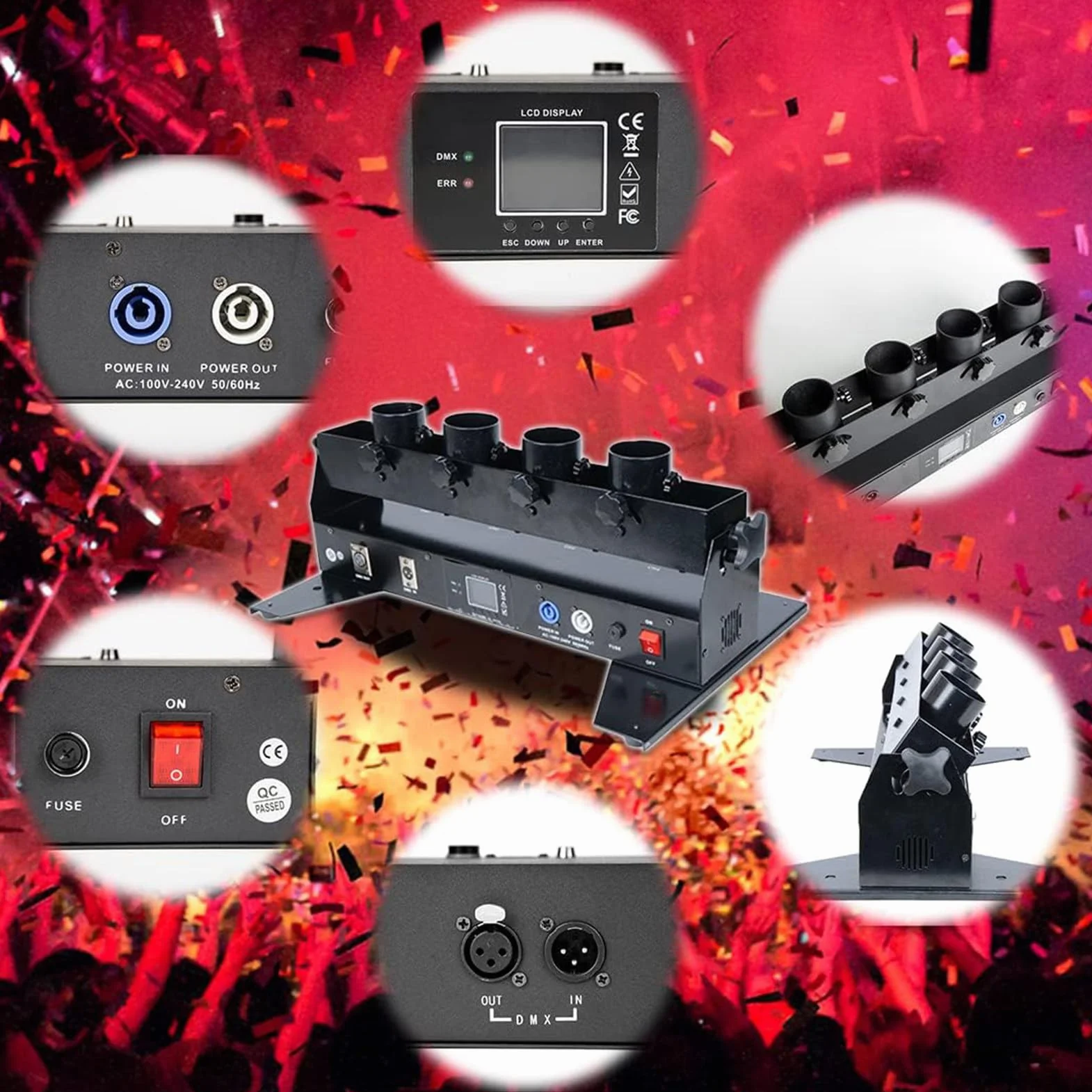 MáQuina PortáTil De Confeti De 4 Disparos, Lanzador De Confeti EléCtrico, MáQuina CañóN De Confeti, Lanzador De Confeti Profesional Para Dj Para Bodas En El Escenario