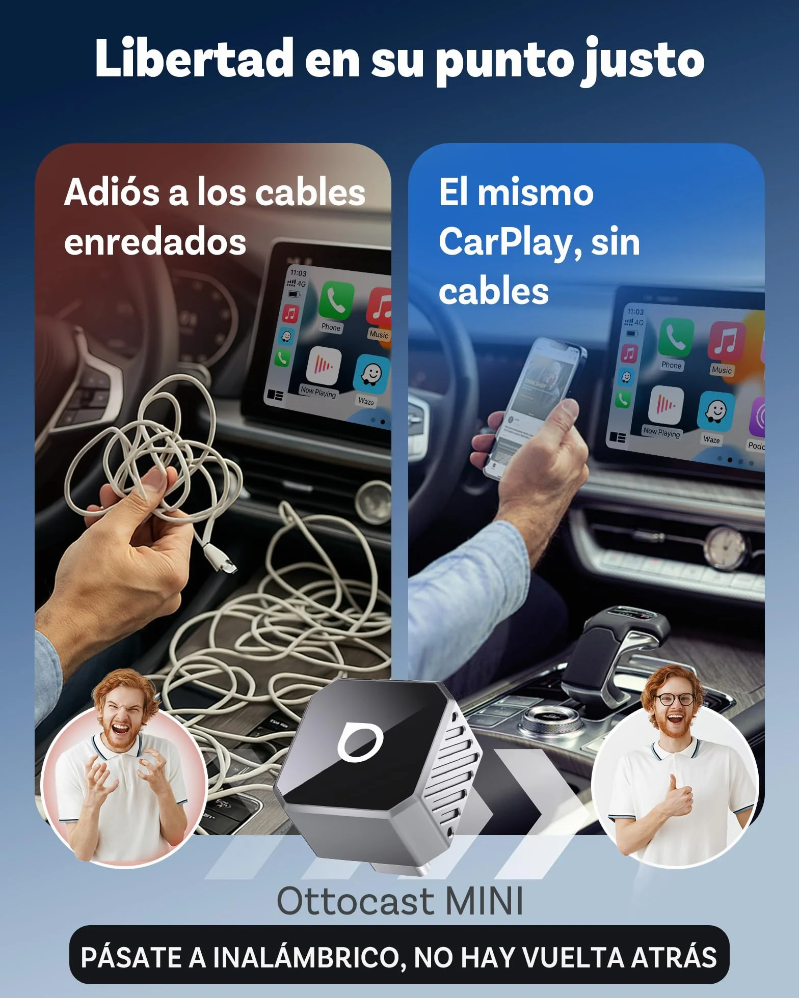Ottocast Mini Cube 3.0 Adaptador CarPlay Inalámbrico – Dongle USB-C Ultra Mini, Reconexión Automática 5–8 s, Memoria para Dos Teléfonos, Convierte CarPlay y Android Auto por Cable a Inalámbrico