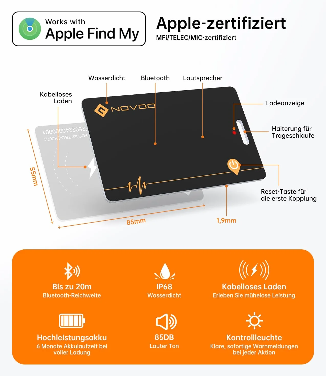 NOVOO Rastreador de billeteras delgadas, paquete de 2 unidades, tarjeta Air Tag con Apple Find My (solo iOS) Smart Bluetooth Localizador de billetera IP68 resistente al agua tarjeta inteligente