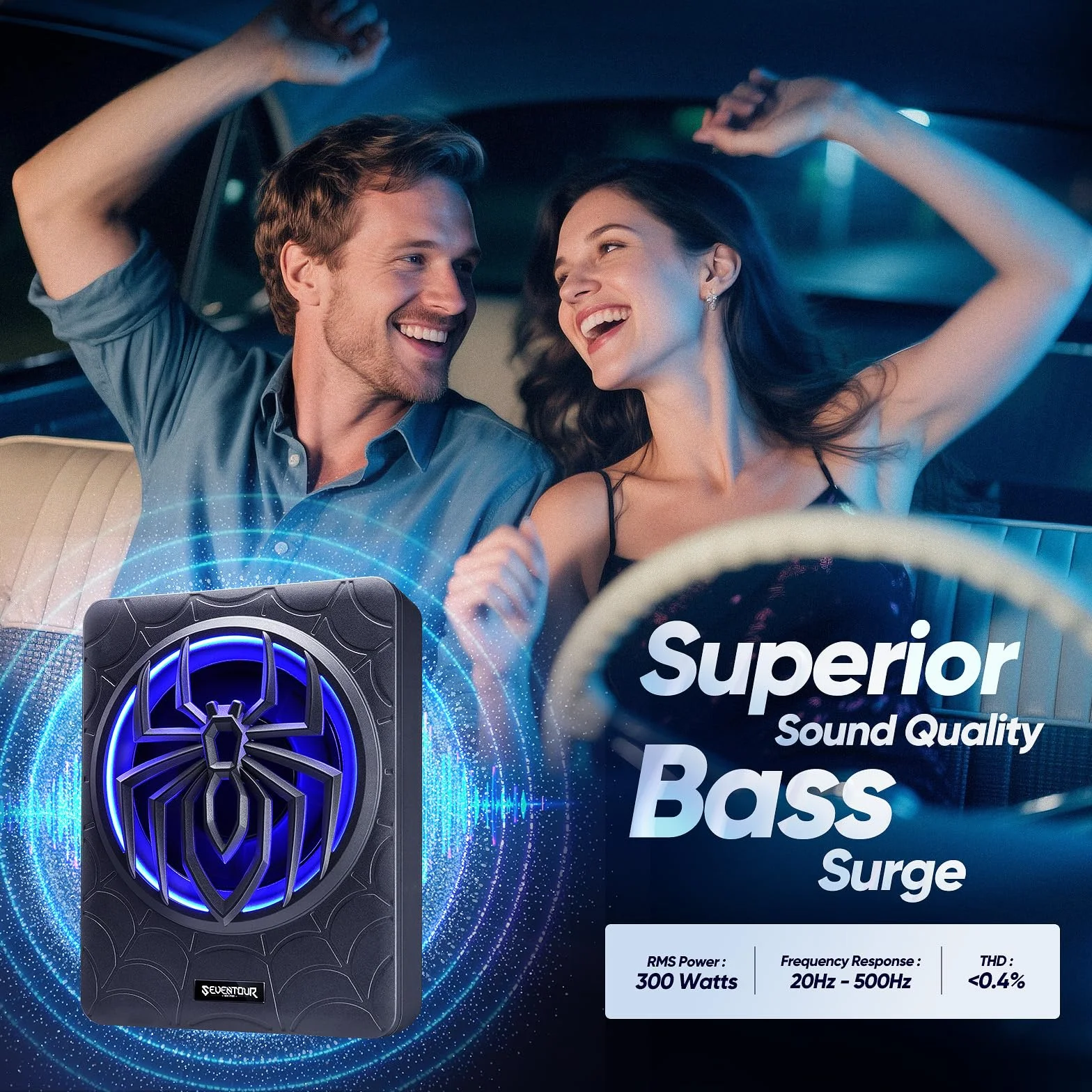 Seventour Subwoofer delgado para debajo del asiento de 10 pulgadas y 1000 W para debajo del asiento, subwoofer de audio para coche/camión, paquete de amplificador integrado, con luz LED (subwoofer +