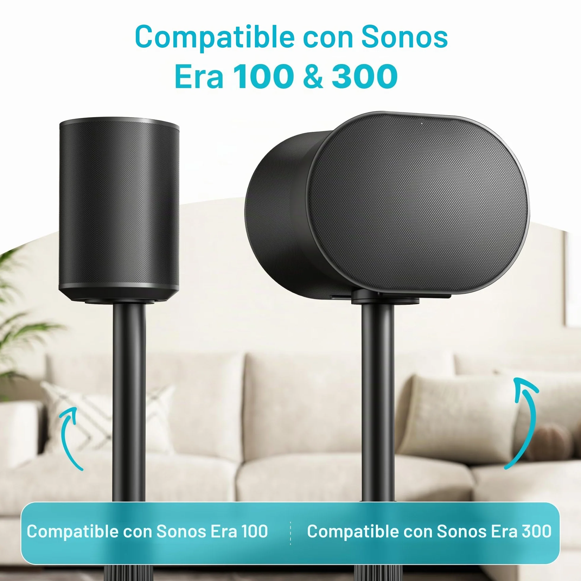 PEGZONE Soportes para Altavoces compatibles con SONOS Era 300 & 100, Juego de 2 Soportes de Suelo de Altura Ajustable de 683 mm a 1082 mm, Cada uno soporta 5 kg, gestión de Cables