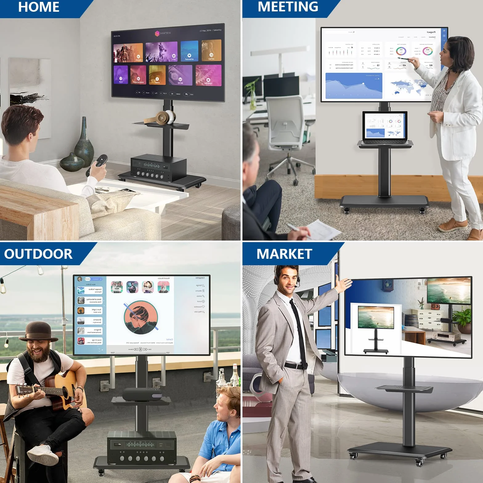 RFIVER Soporte TV con Ruedas para Televisiones 26-70 Pulgadas, Altura Ajustable MAX VESA 400x400mm