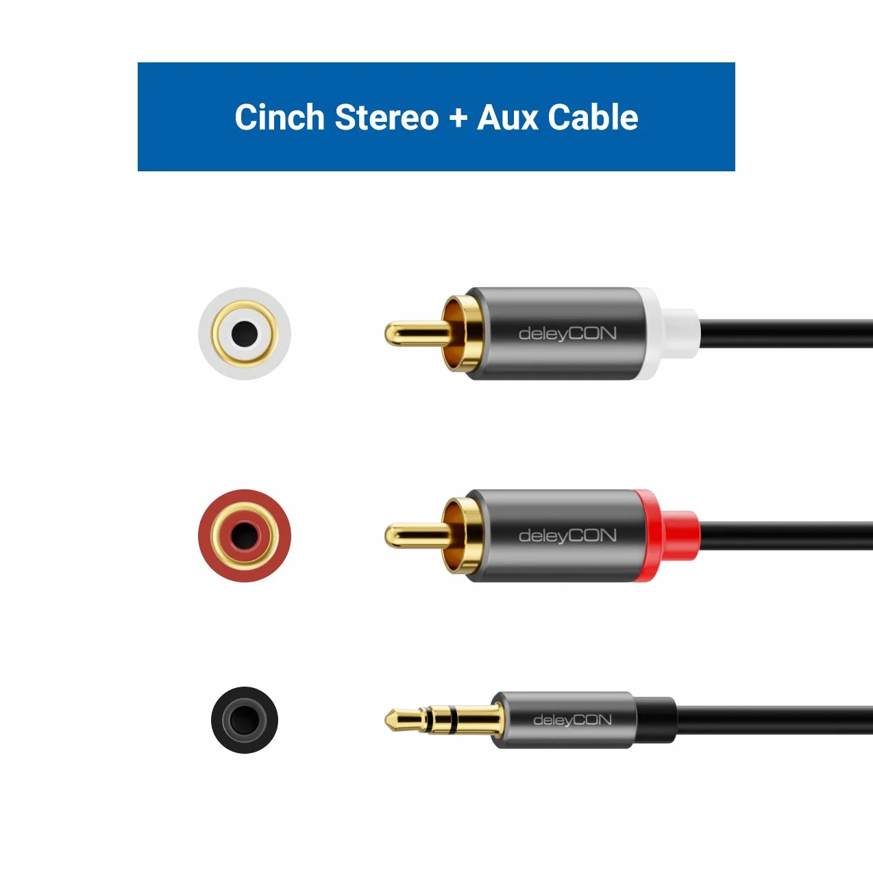 deleyCON 5m Cable Jack a Cinch RCA 3,5mm Audio Convertidor Móvil y Smartphone a Receptor HiFi