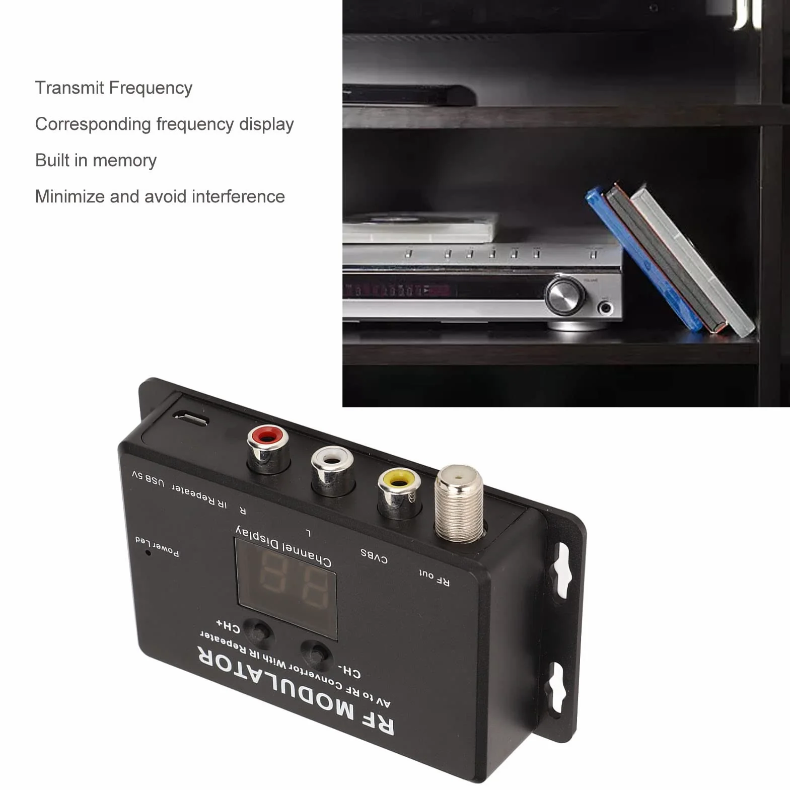 Modulador RF, Convertidor de Modulador Profesional PAL NTSC AV a RF con Repetidor IR para Decodificador, DVR, Reproductores de DVD