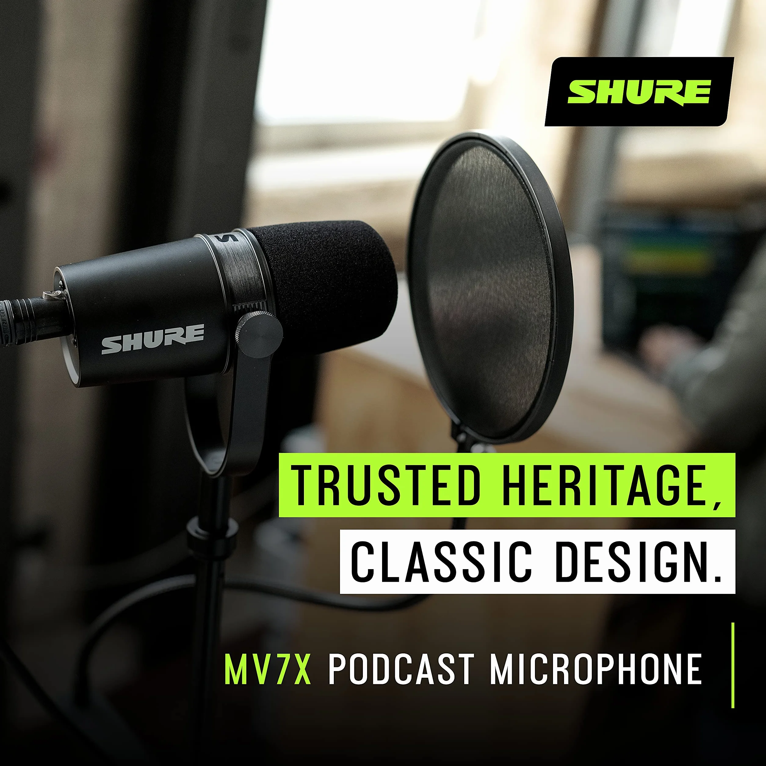 Shure MV7X XLR Podcast Microphone - Pro Dynamic Mic para podcasting y grabación Vocal, Todas Las construcciones de Metal y micrófono Compatible - Negro