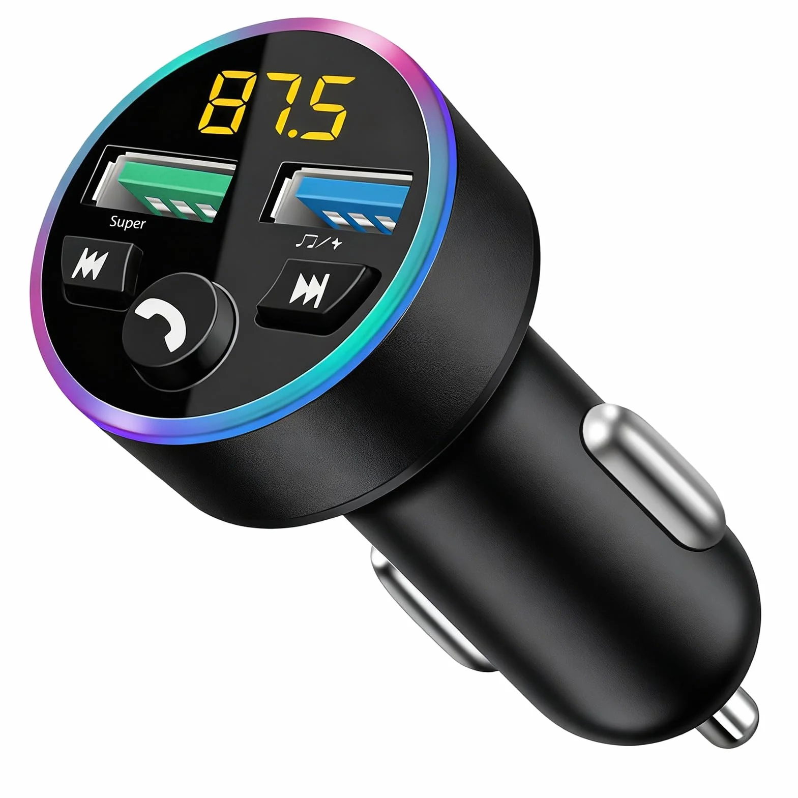Transmisor FM para Coche - Adaptador Bluetooth 5.0 - Bluetooth para Coche - Reproductor MP3 - Transmisor FM Metálico - Dual - Llamadas Manos Libres, Cargador Rápido para Mechero QC 3.0