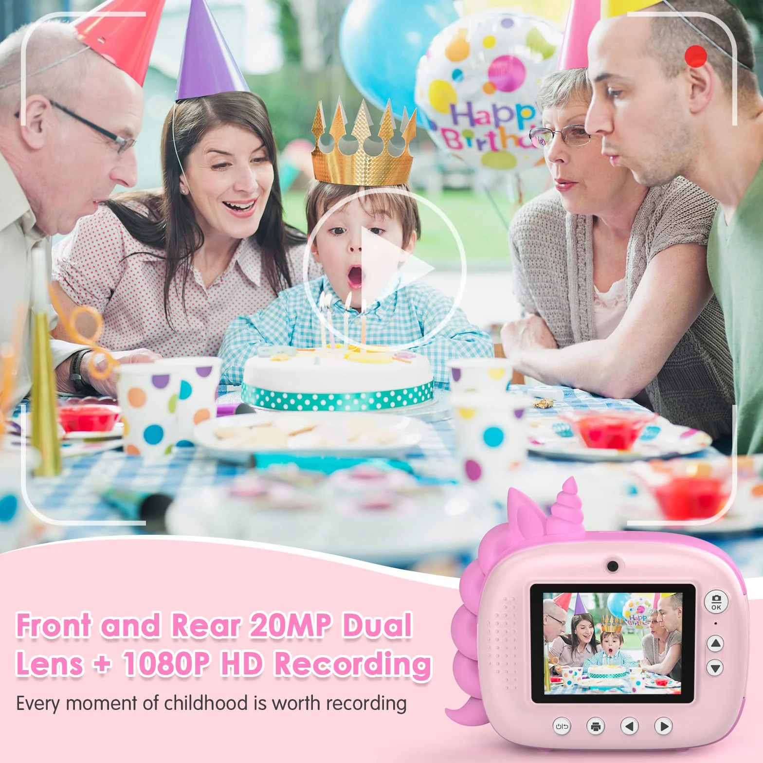 HiMont Cámara infantil digital instantánea 32 GB papel impresión tarjeta TF rosa