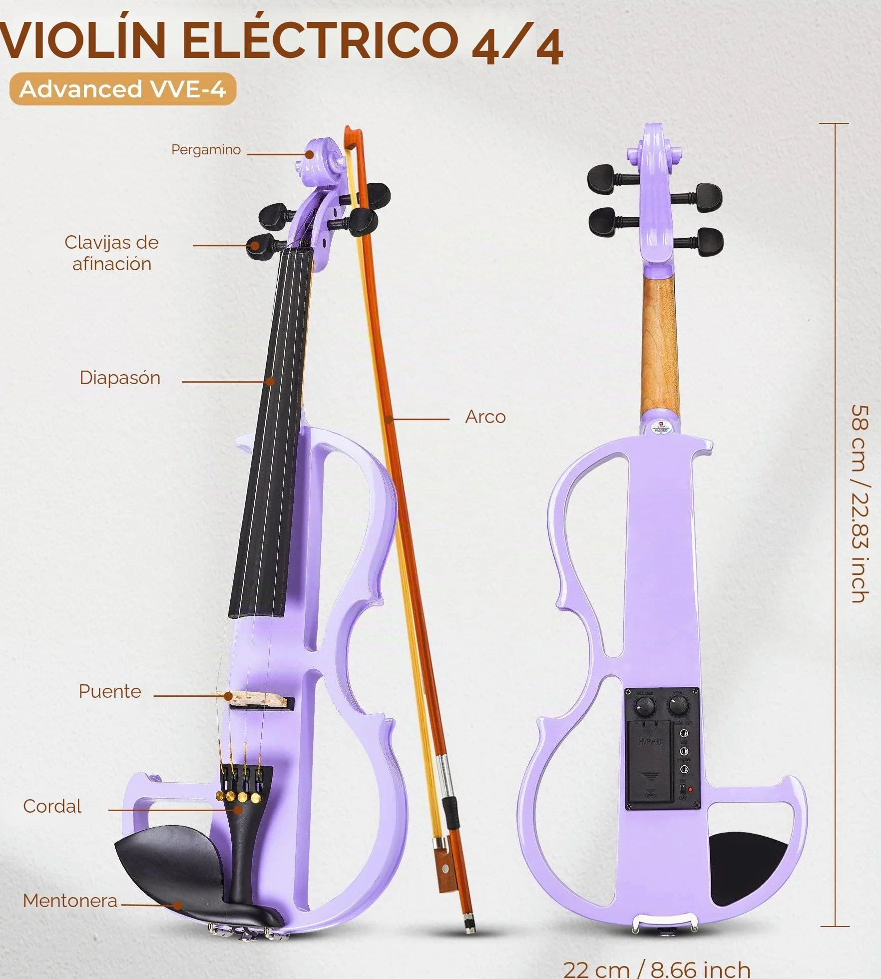 Vangoa 4/4 Violín Electrico Silencioso Tamaño Completo Electric Violin Set para Principiantes, Adultos, Estudiantes con Kits, Púrpura