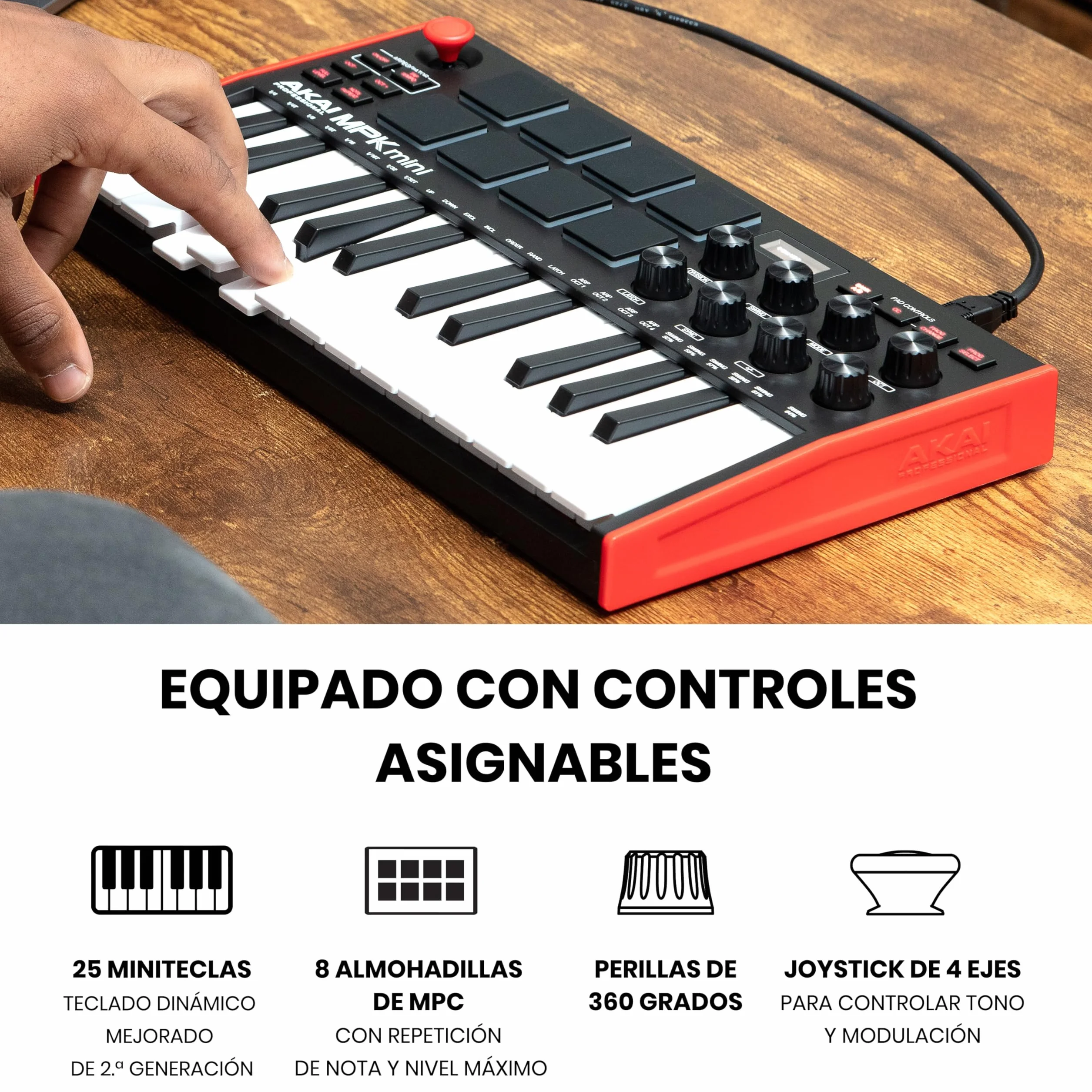 Akai Professional MPK Mini MK3 - Teclado Controlador MIDI USB de 25 Teclas con 8 Drum Pads, 8 Perillas, Software de Producción Musical y Native Instruments Sound Package (NKS Integration)