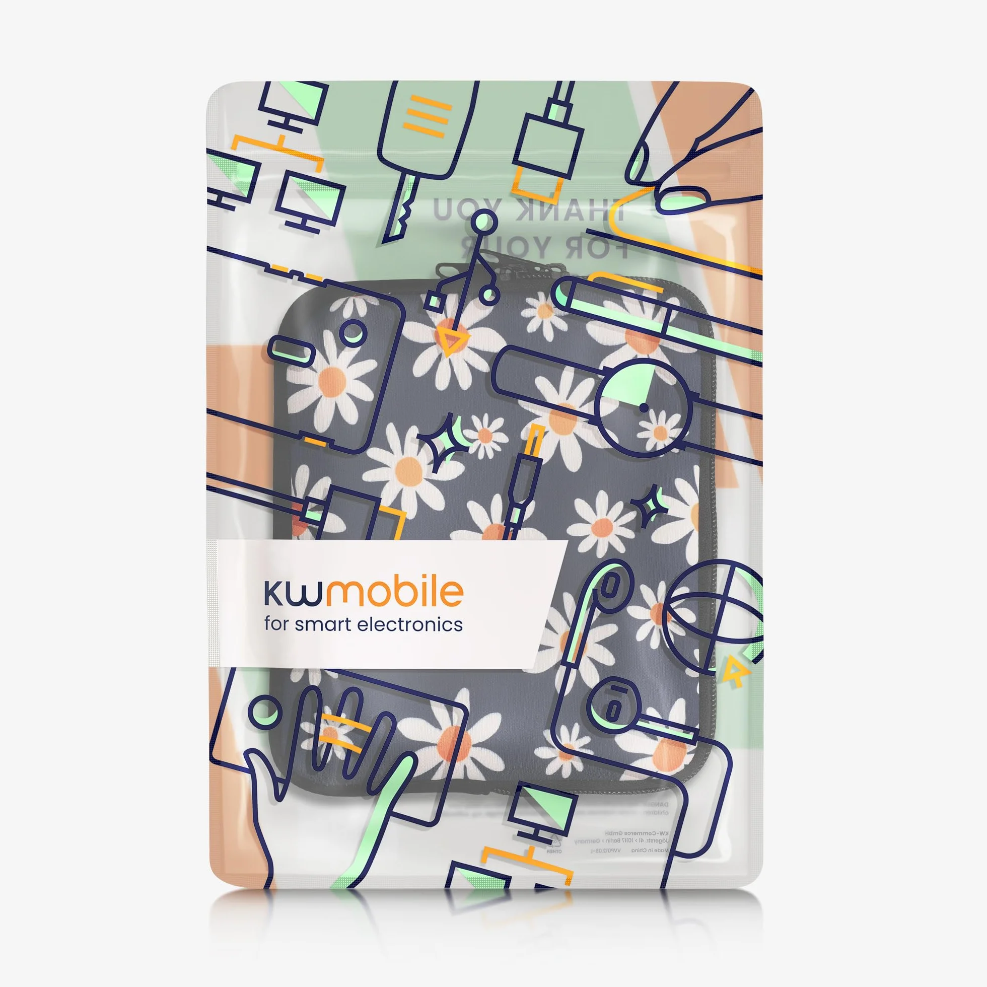kwmobile Funda Universal para e-Book Neopreno con Cremallera Azul/Blanco/Amarillo