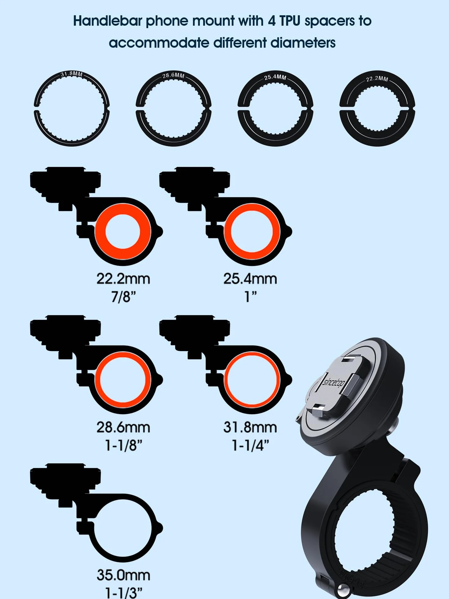 Soporte móvil Bici Moto Serie Q Quad, Soporte de liberación rápida aleación de Aluminio para Bicicletas, Motocicletas, Scooters