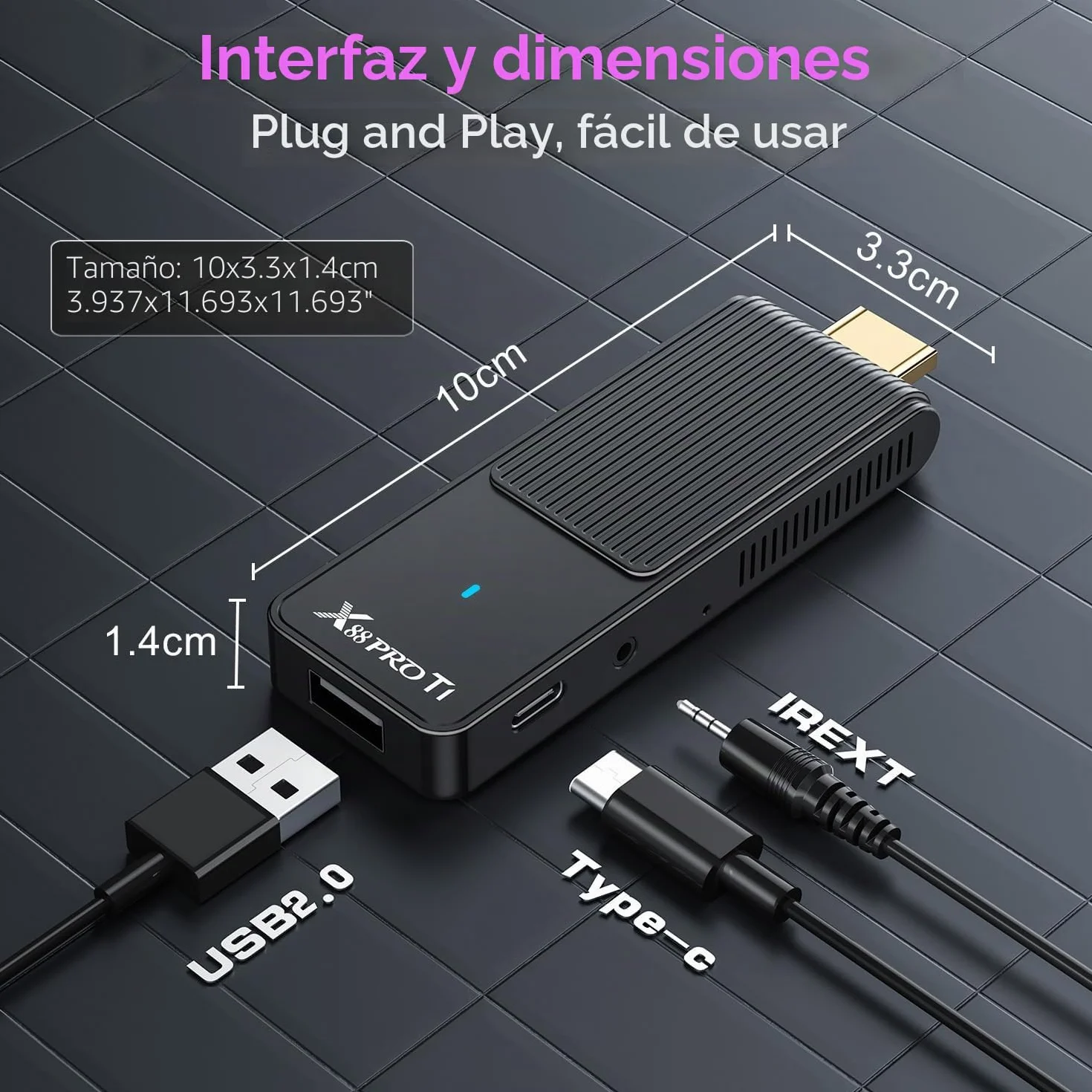 Android 14.0 TV Stick 2GB 16GB RK3518 Quad-Core 64bit Cortex-A53 GPU Mali 450 MP2 WiFi Doble Banda Bluetooth 5.0 HDMI 2.0 4K