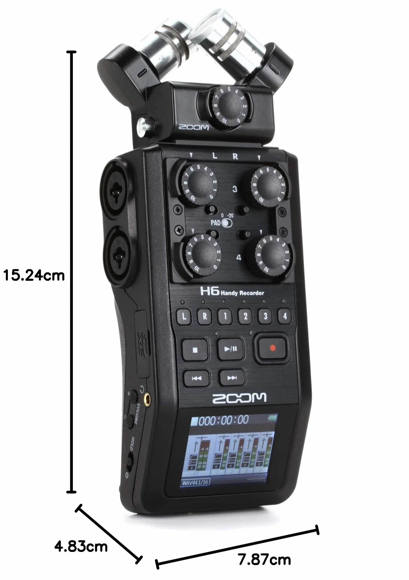 Zoom H6 - Grabadora portátil de 6 pistas, micrófonos estéreo, 4 entradas XLR/TRS, grabaciones a tarjeta SD, interfaz de audio USB, funciona con pilas, podcasting y música