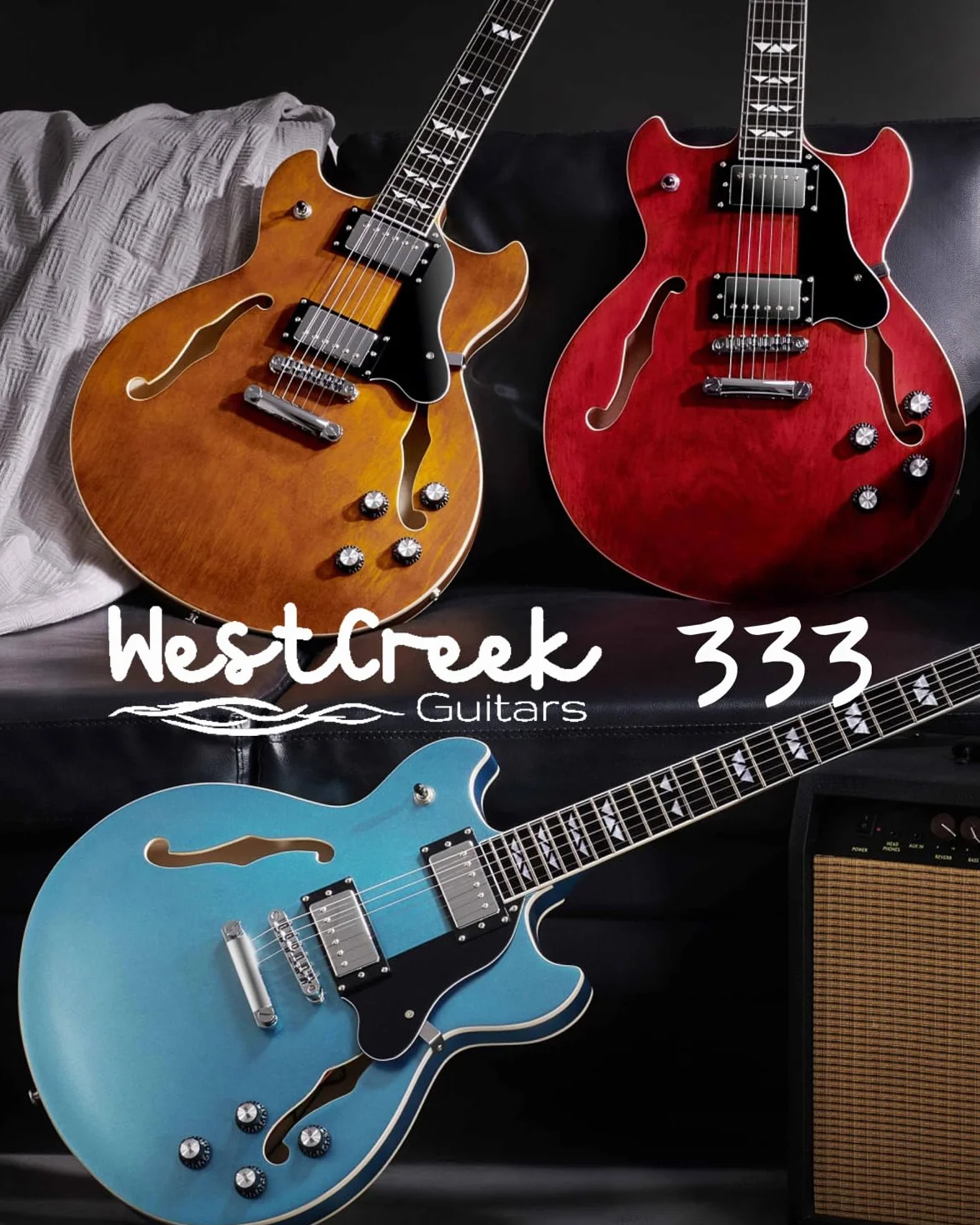 WestCreek Guitars 333 Cuerpo Hueco Guitarra Eléctrica, Jazz Electric Guitar, Cuerpo de Arce, Mástil Arce, diapasón de Palisandro, Cejuela de Hueso, 22 Trastes