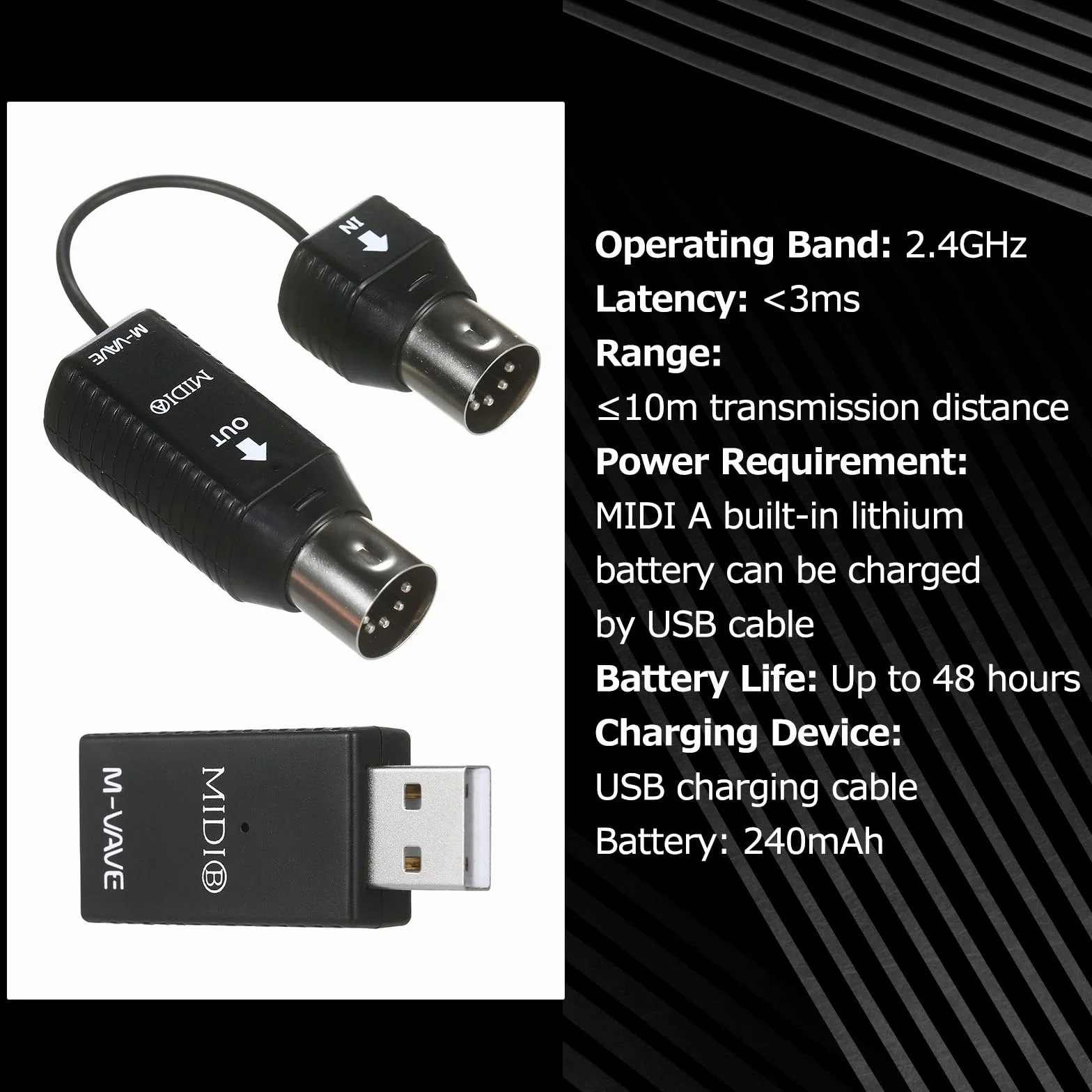 MS1 Mini Sistema de transmisión inalámbrico Sistema Midi Adaptador inalámbrico Midi Soporte Plug and Play para Dispositivos con Interfaz Midi