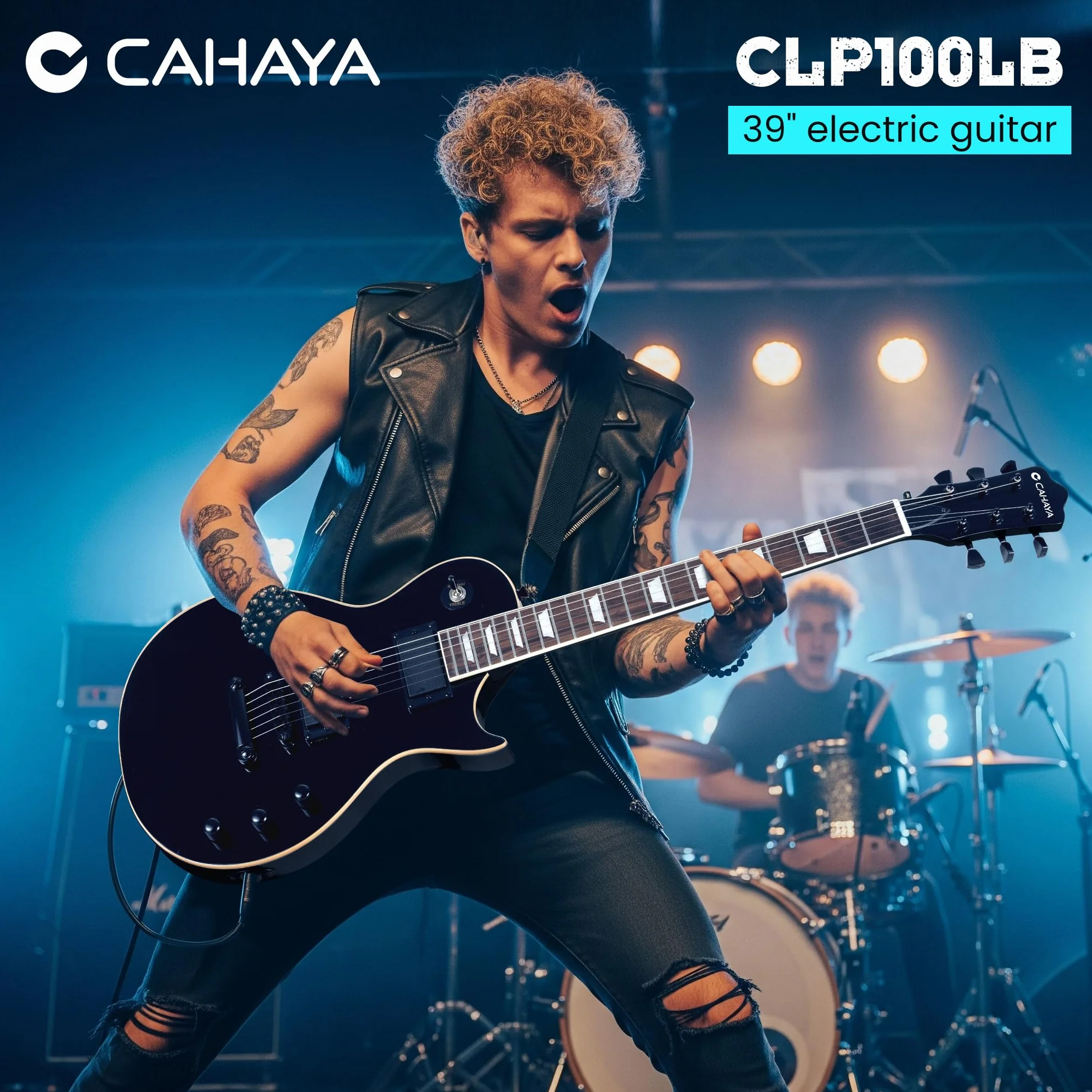 CAHAYA Guitarra Eléctrica LP 39": Kit para Principiantes, Cuerpo de Okoumé, Mástil de Arce, 2 Pastillas Humbucker, con Funda, Correa y Cable, Negro