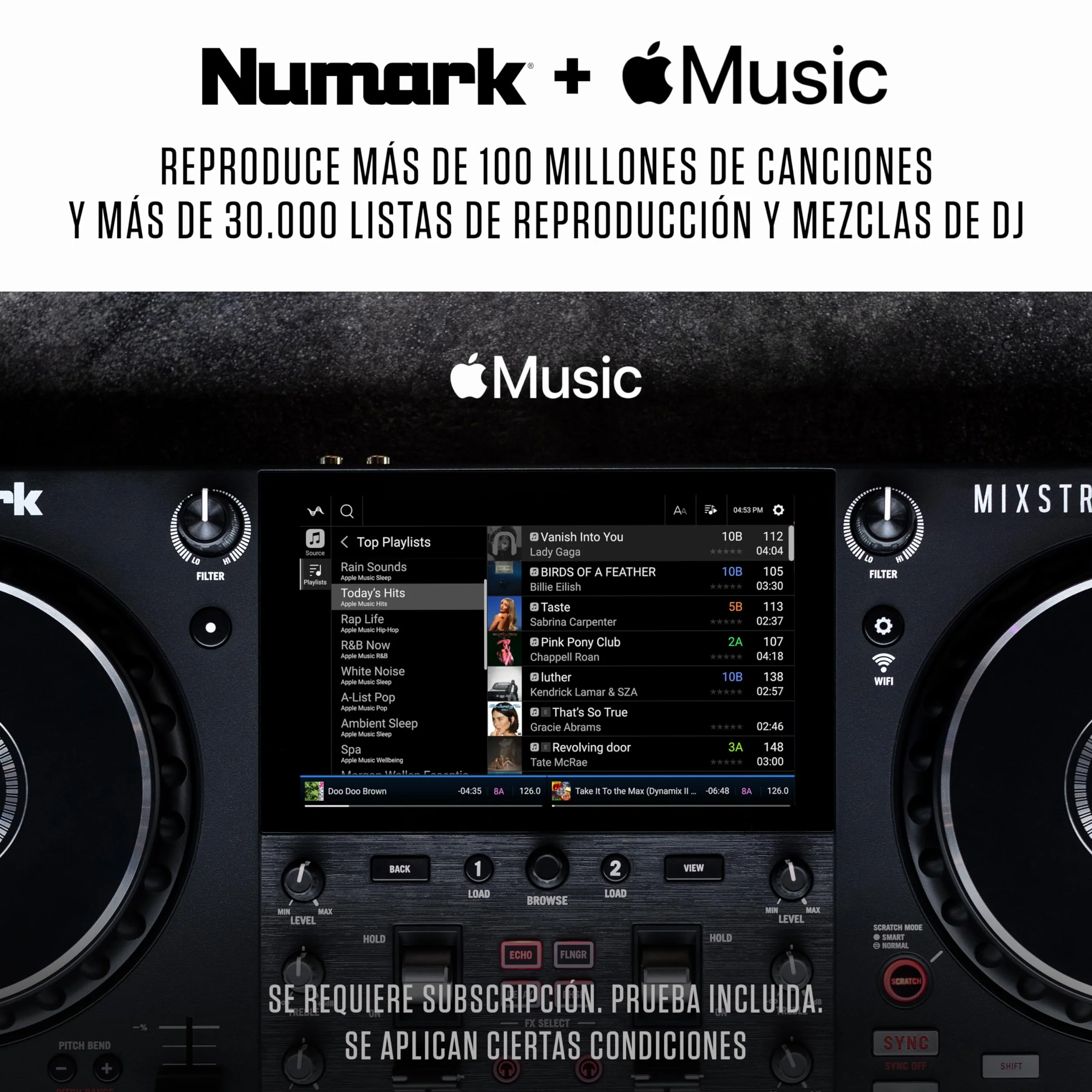 Numark Mixstream Pro+ Controlador DJ, separación de stems, 2 decks, streaming por wifi, mezclador, pantalla táctil 7" y altavoces; Serato y Virtual DJ
